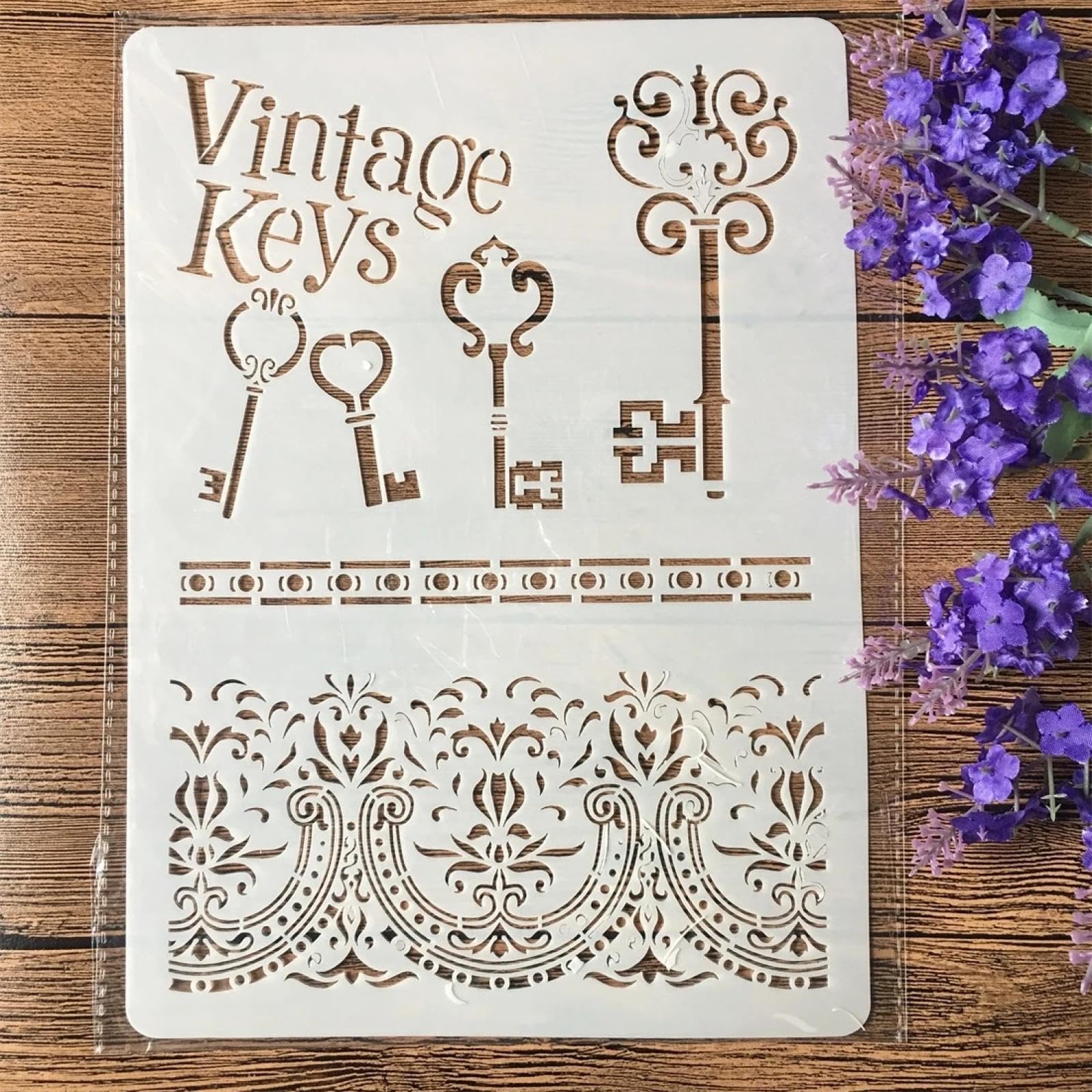 Pochoir de précision clés vintage A4 pour créations artistiques