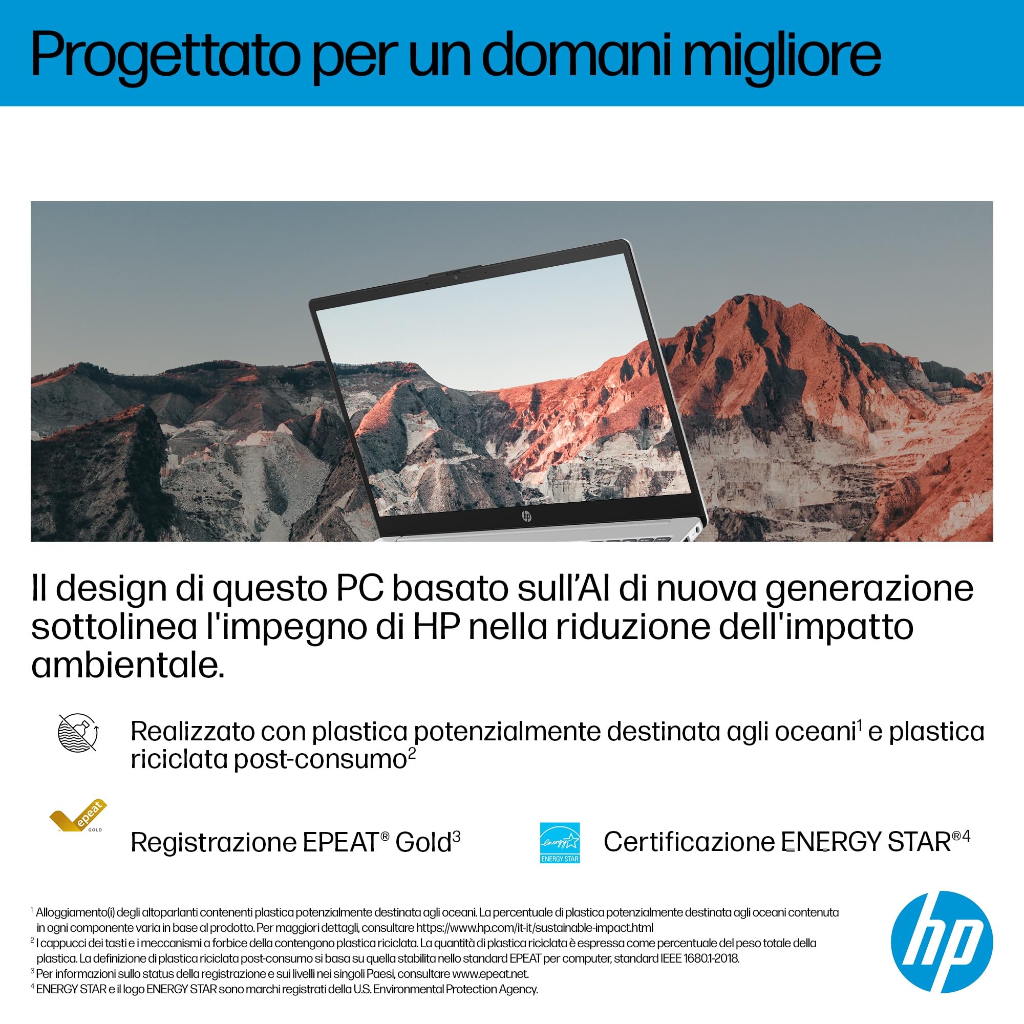 HP OmniBook 3 15-fn0002sl Notebook AMD Ryzen AI 5 330 16GB RAM 1TB SSD Windows 11 Tastiera Italiana QWERTY Argento