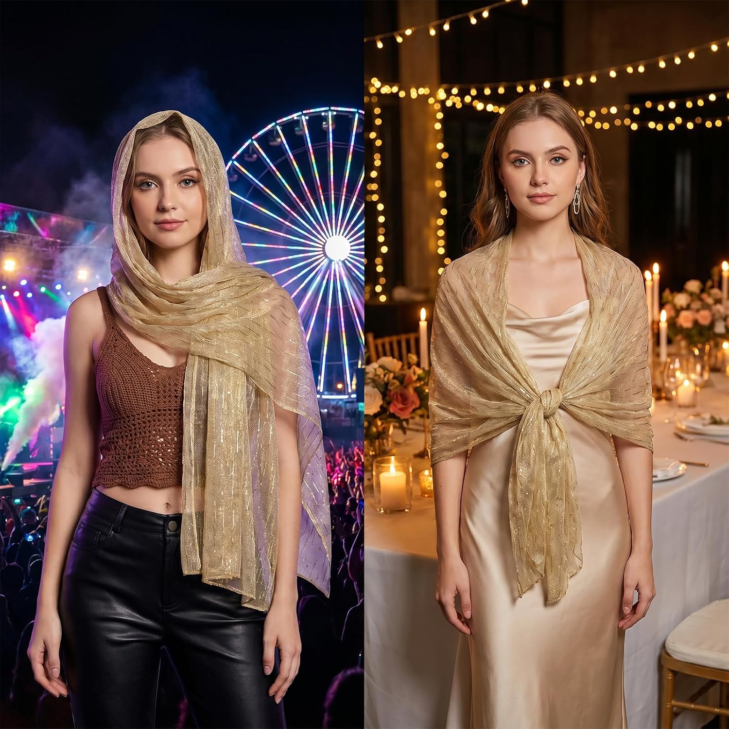 Sucrain Women Sequin Shawls Wraps for Evening Dresses Wedding Sheer Summer Scarf