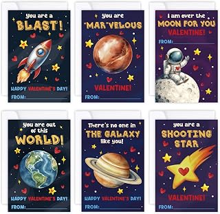 36 Space Valentines Day Cards with Envelopes