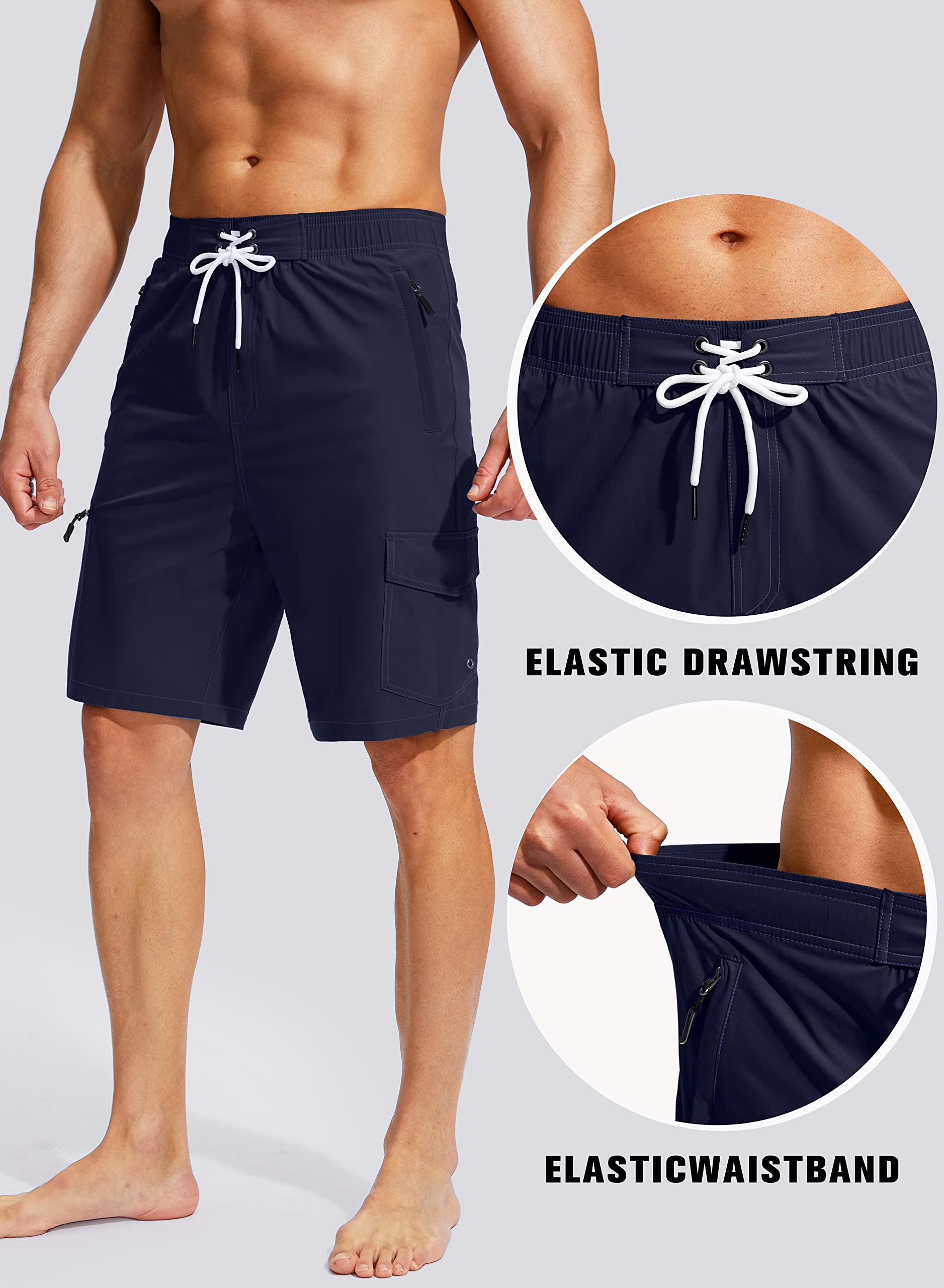 Kayrth Costume da bagno da uomo Quick Dry Board Shorts con 5 tasche Costumi da bagno da uomo - No Mesh Liner, Navy, XXX-Large