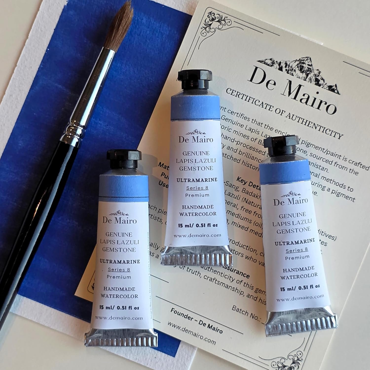 De Mairo 15ml Genuine Lapis Lazuli Ultramarine Watercolor, Artist Tube, Handmade, Gemstone Pigment, Vegan, Cruelty-Free, Professional Grade Series 8, Fine Art