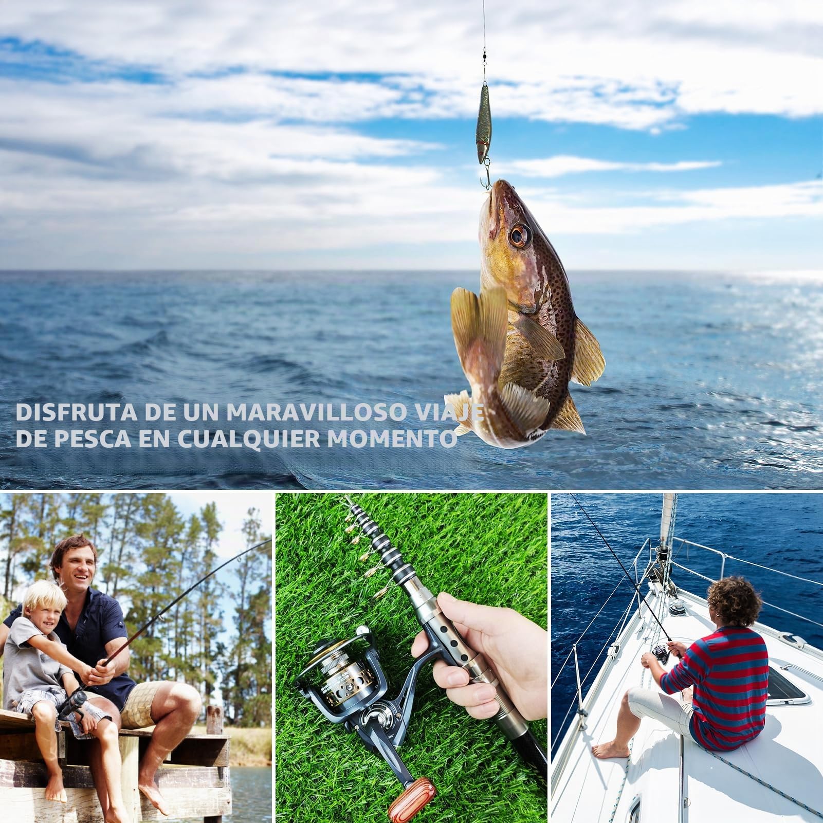 Juego completo de caña de pescar, caña de pescar telescópica de 1,8 m, con caña de pescar, carrete combinado, accesorios de pesca, bolsa de transporte, varilla de pesca para principiantes para agua