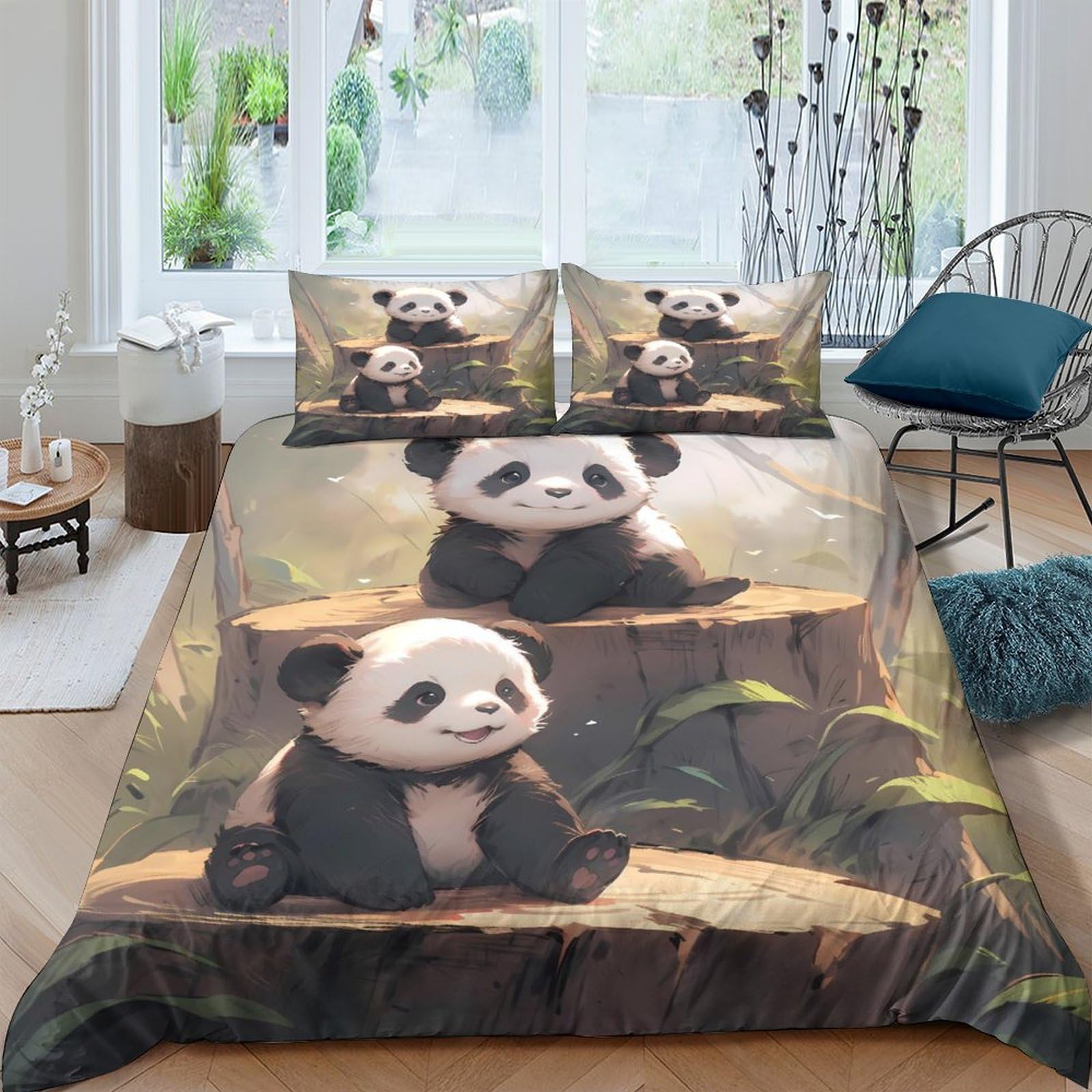 Ctjqhvkz Style-7 3D Printed Cute Panda Fitted Sheet Microfiber Soft Animal Forest Bed Cover For Bedroom Guest Room Dorm Mattress Protection Decor Single（135X200cm）
