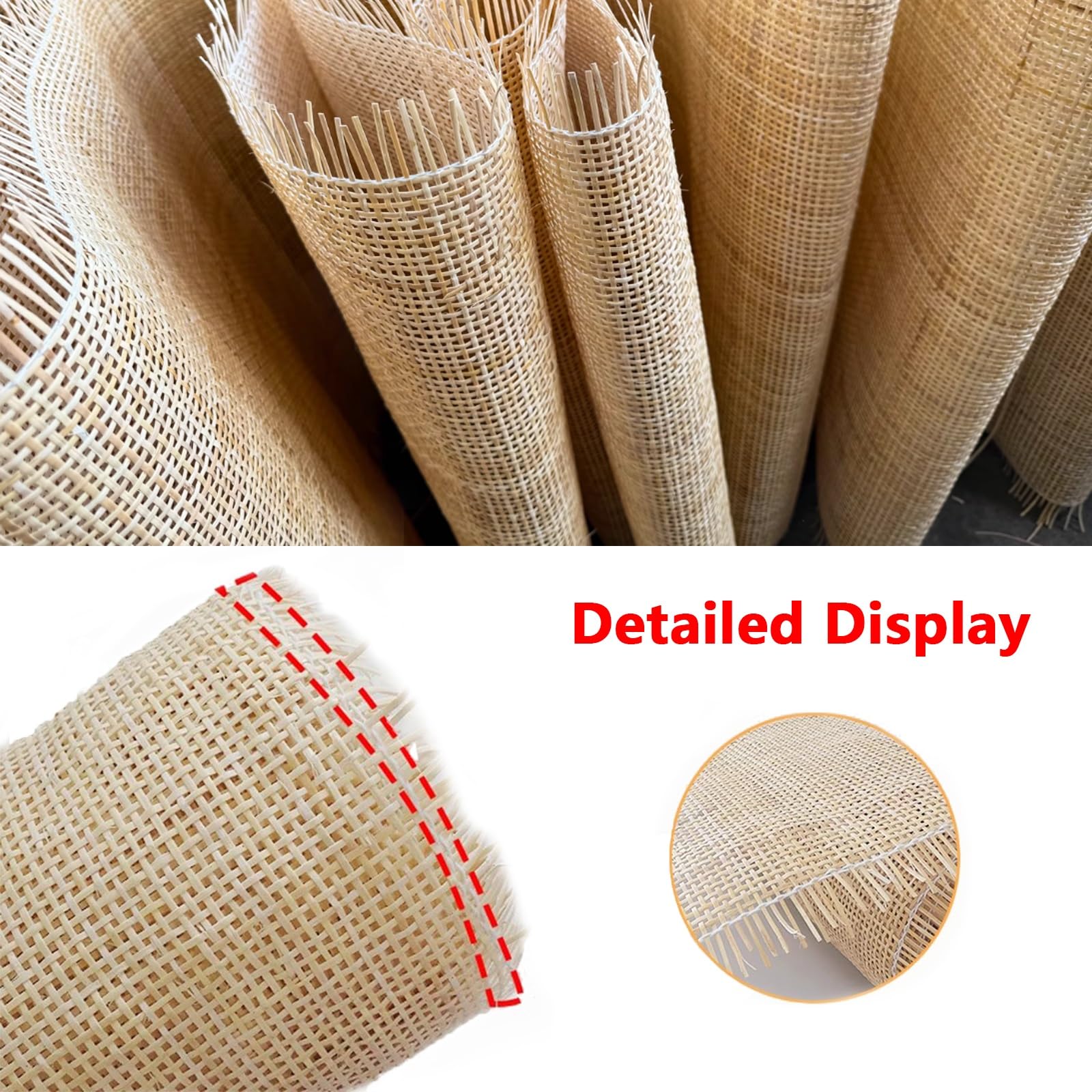 Rattan Naturale Rotolo al Metro, Larghezza 60cm Paglia di Vienna per Sedie, Fettuccia Natuaral in Rattan per Mobili Cesti DIY(50x300cm)