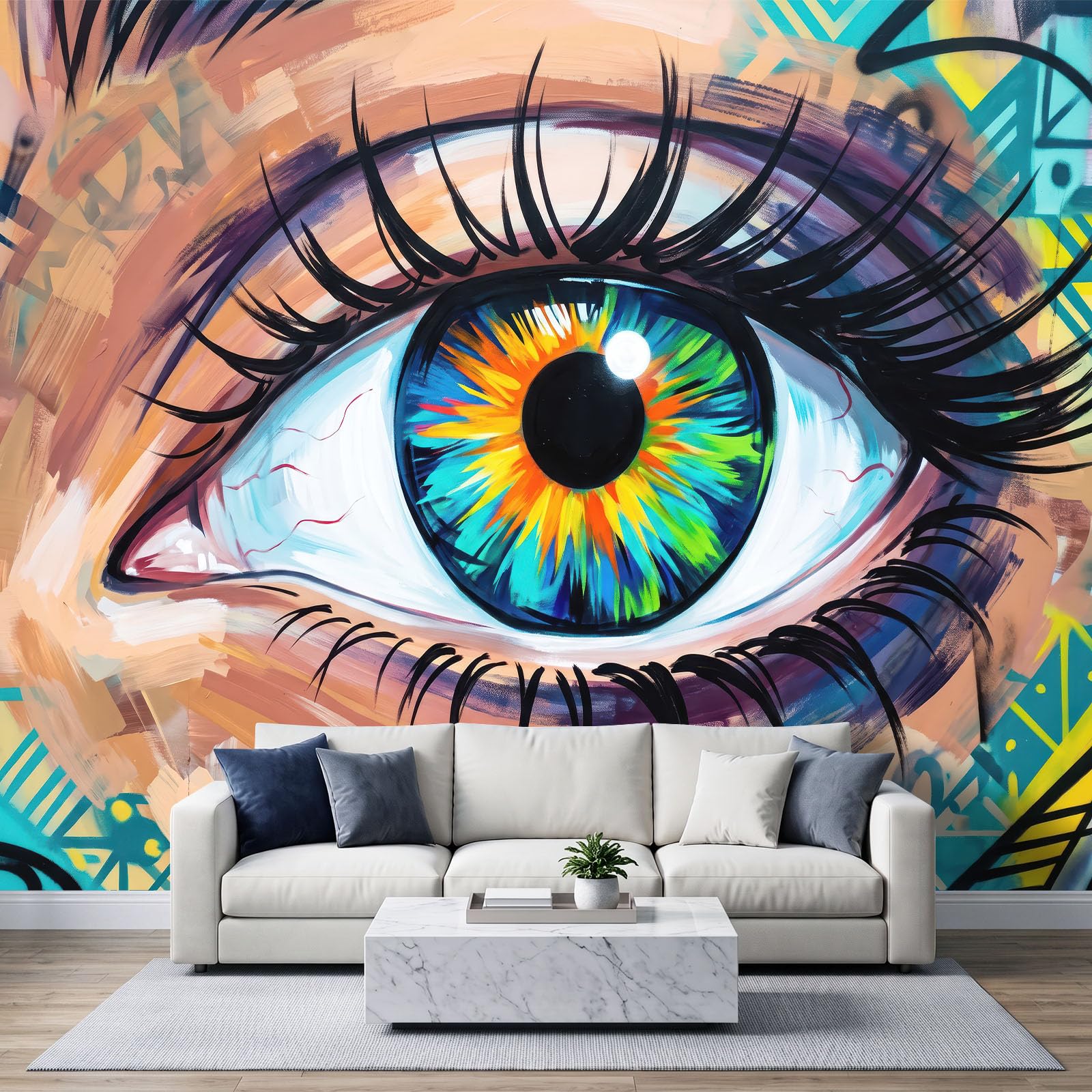 Fototapeta z włókniny, 350 x 256 cm, abstrakcyjne oczy, fototapeta i tapeta, tapeta z włókniny, sztuka ścienna i obraz ścienny, beżowa tapeta dekoracyjna do salonu, sypialni i pokoju dziecięcego