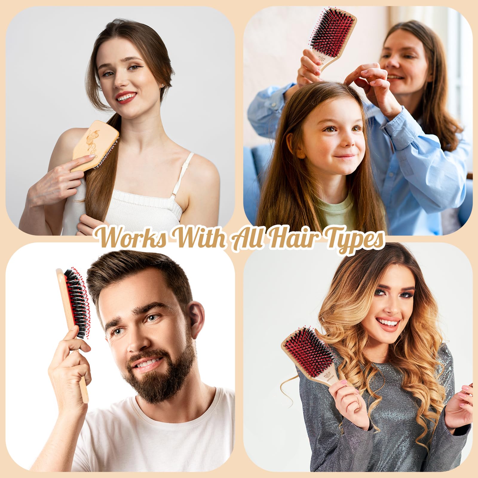 URTHEONE Cepillo de pelo de cerdas de jabalí para mujer
