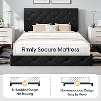 Vista 24 de WEEWAY Base de cama de plataforma de tamaño matrimonial con 4 cajones de almacenamiento, cabecera capitonada con botones de costura de diamante