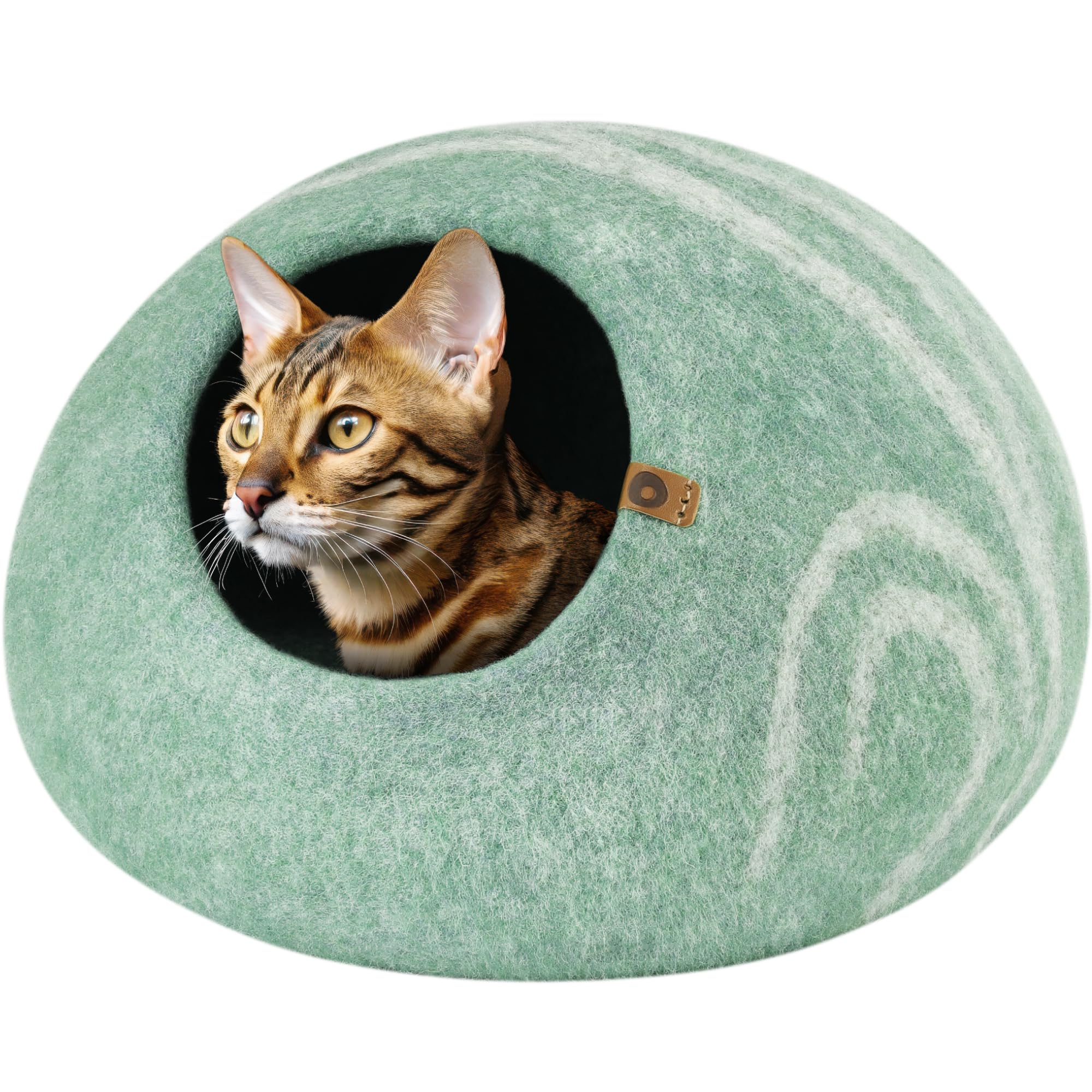 MEOWFIA Cat Cave – Premium Felt Cat Bed for Indoor Cats, Handmade Merino Wool (Pistachio, Large)