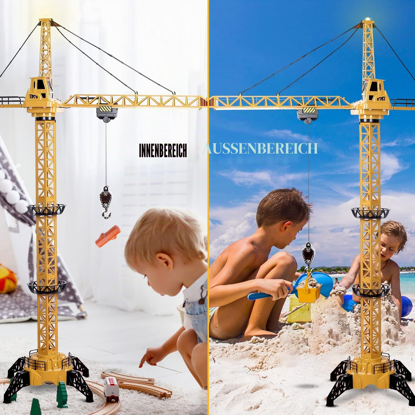 deAO RC Bauturmkran für Kinder, Ferngesteuerte Kran 128 cm Höhe, 6 Kanäle, 680 ° Rotation, Ferngesteuert Turmkran Spielzeug mit Lichter und Geräusche, Modell Die Cast, Geschenke für Jungen Mädchen