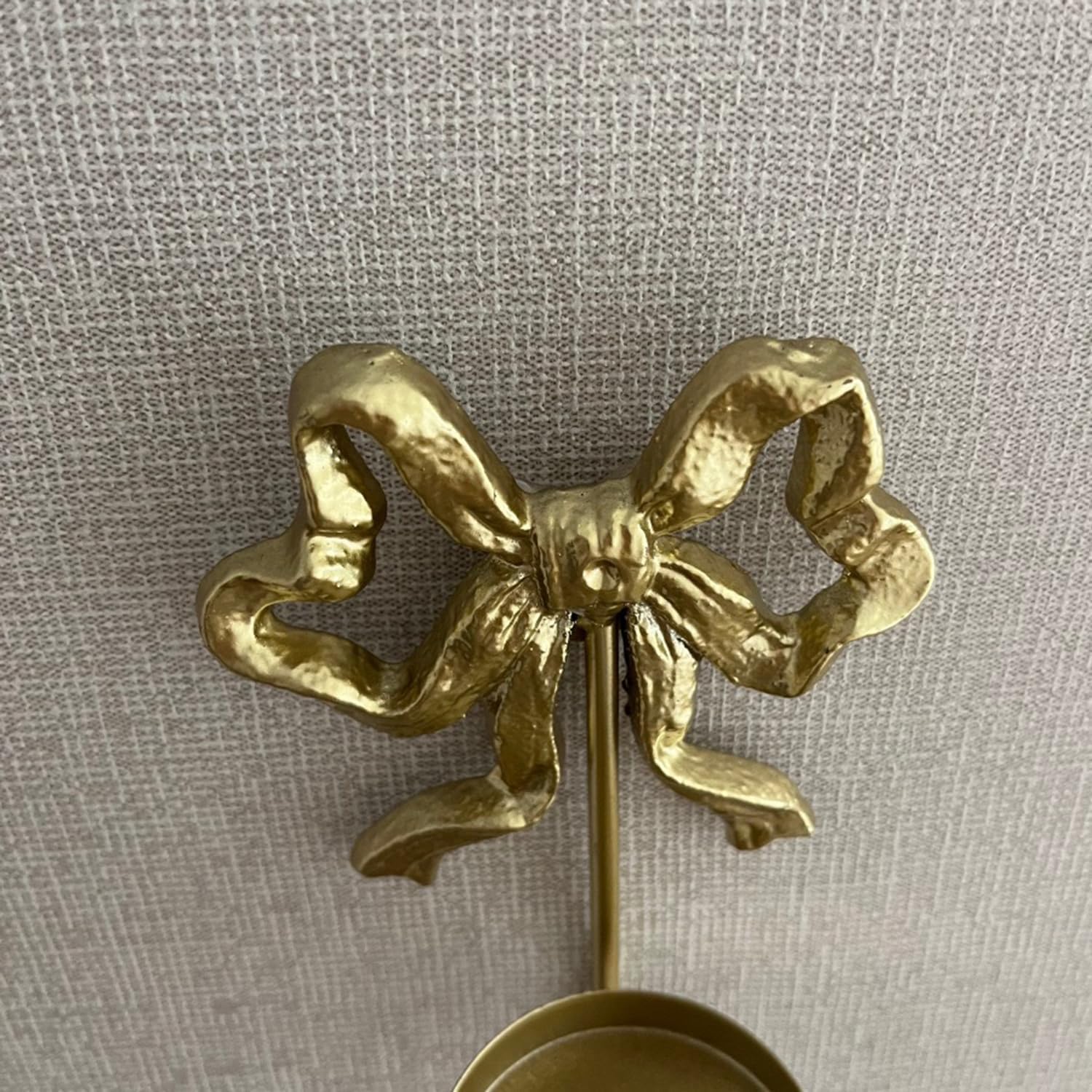 Gold Bow Candle Holders Wall Mounted Set of 2, Small Cute Modern Metal Iron Pillar Candle Sconces, Coquette Candlestick Stand Room Decor