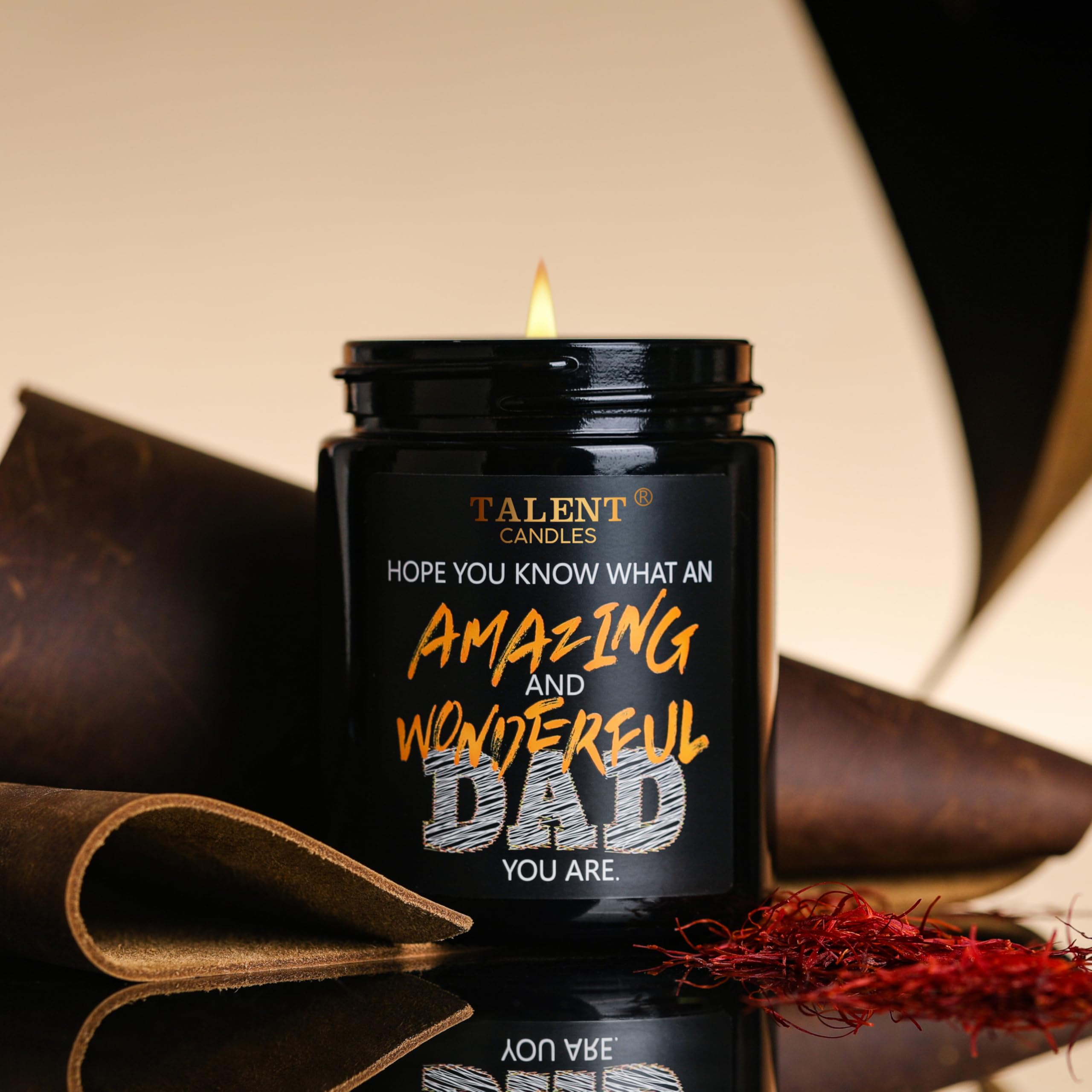 Scented Candle for Dad, Father's Day Gifts, Perfect Home Décor Gift Elegant Gift for Dad from Daughter Son Kids, 8.4oz Leather & Saffron Candle Jars