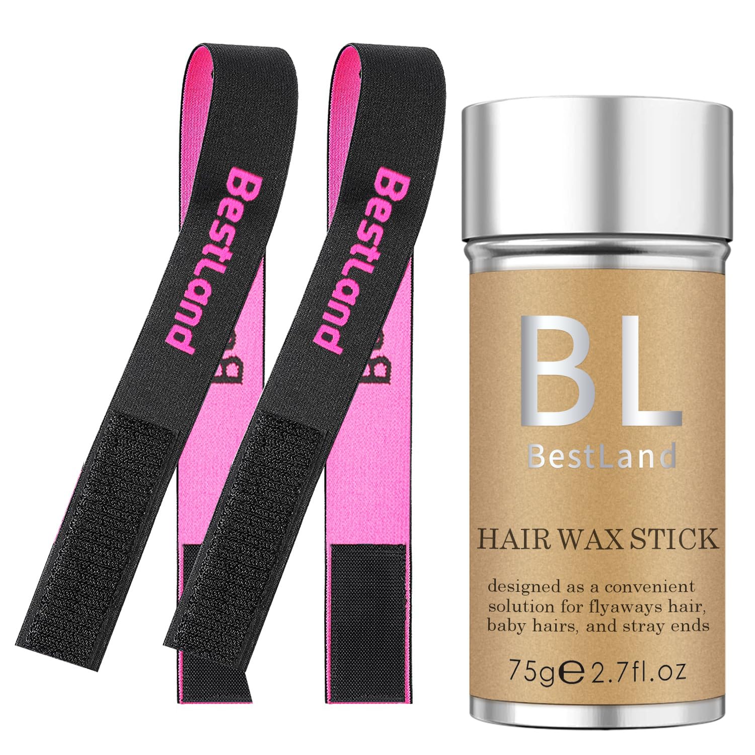 Hair Wax Stick Long-Lasting Hold and Natural Shine, with 2 Pcs Wig Melting Band for Front Lace Wig, Edge Control Hair Finishing Flyaways Slick Wax Stick for Women