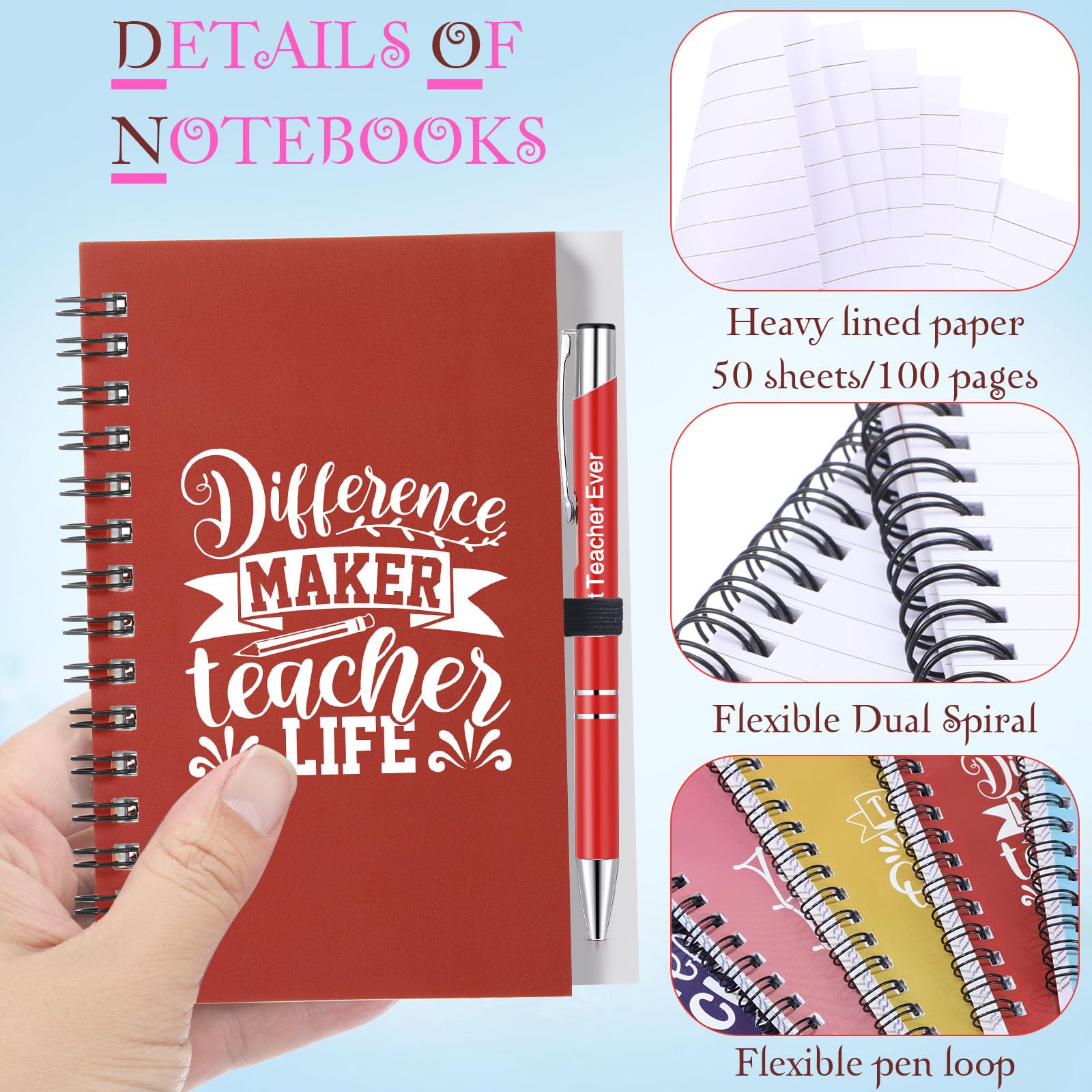 Jingmore 36 piezas de regalos de agradecimiento para profesores, vasos de plástico de 24 onzas con tapas y popotes, diarios inspiradores, bolígrafos motivacionales, regalos de agradecimiento a granel