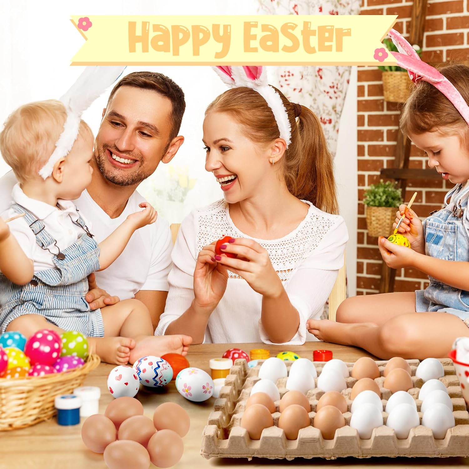 Beeveer 120 Pcs Unpainted Easter Wooden Eggs, Wood Easter Eggs to Paint with Natural Pulp Egg Cartons, Fake Eggs for Easter Egg Decorating, DIY Game, Kitchen Craft Adornment (White,Natural)