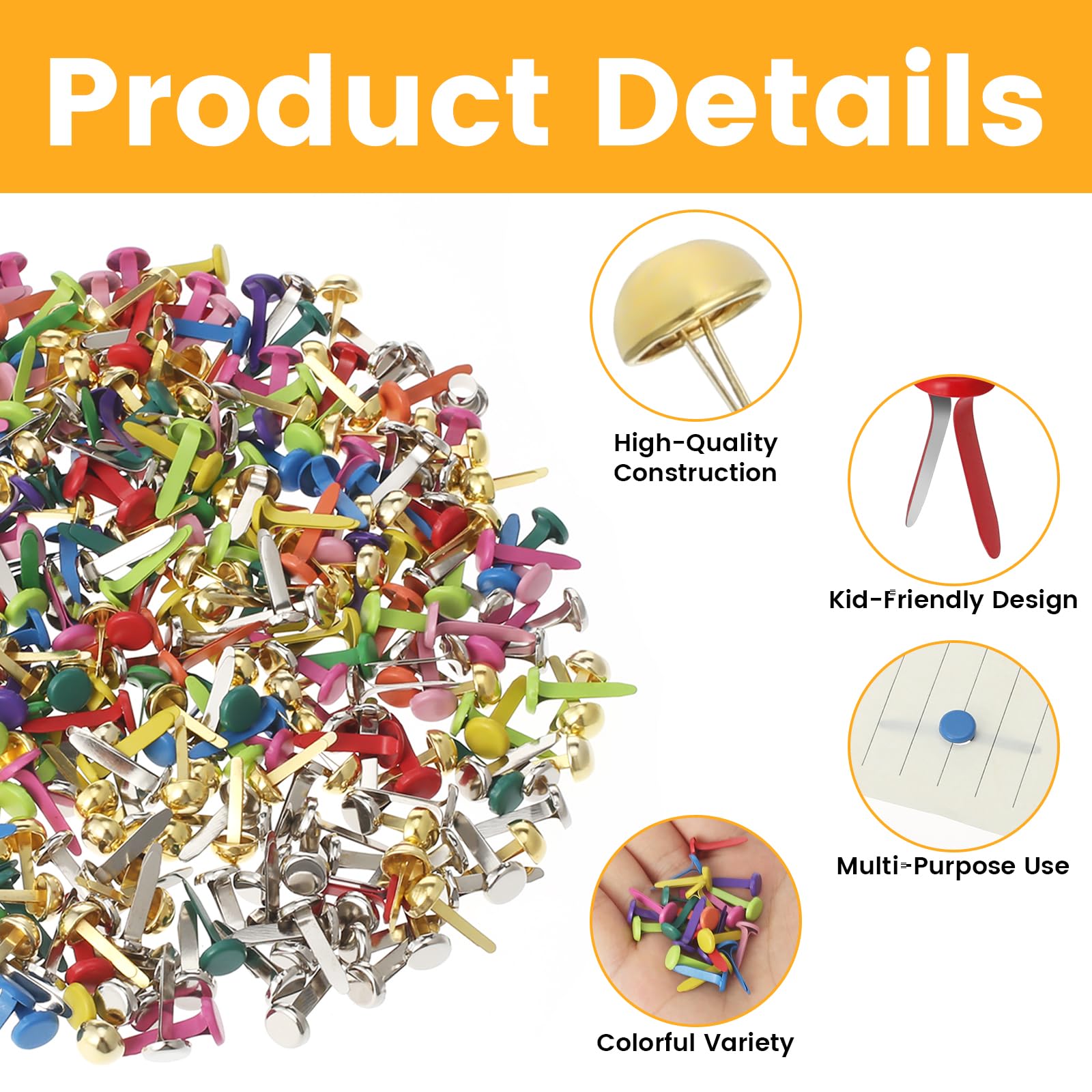 400 PCS Split Pins Paper Fasteners, 8 x 17mm Multicolor Split Pins, Scrapbooking Brads with 1 Single Hole Punch - Image 3