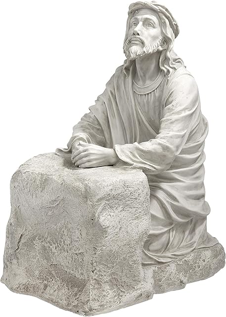 Design Toscano KY1342 Jesus in the Garden of Gethsemane Religious Garden Statue, Polyresin, Antique Stone, Off White, 45.5x30.5x59.5 cm