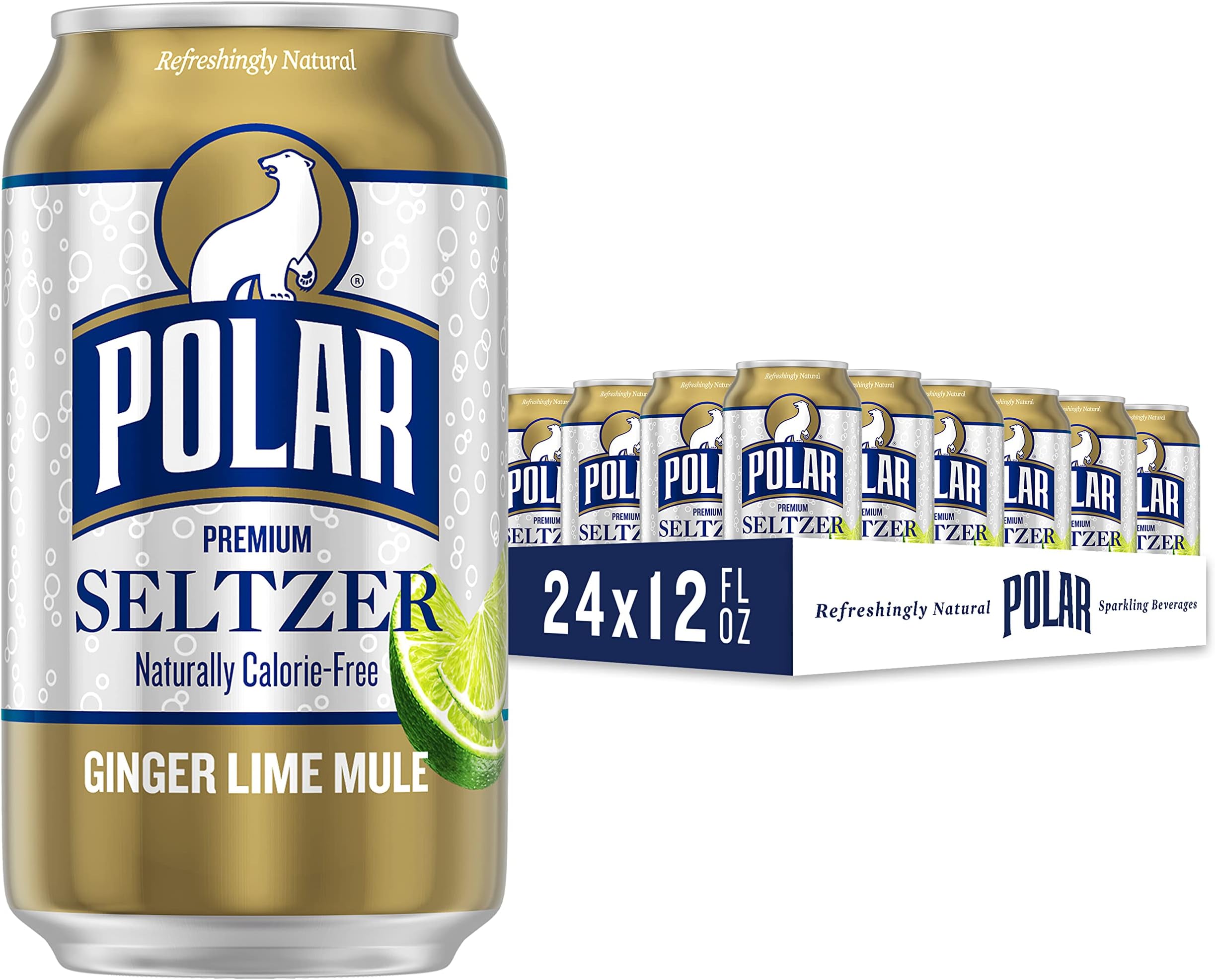Polar Seltzer Water Ginger Lime Mule, 12 fl oz cans, 24 Count (3 Packs of 8)