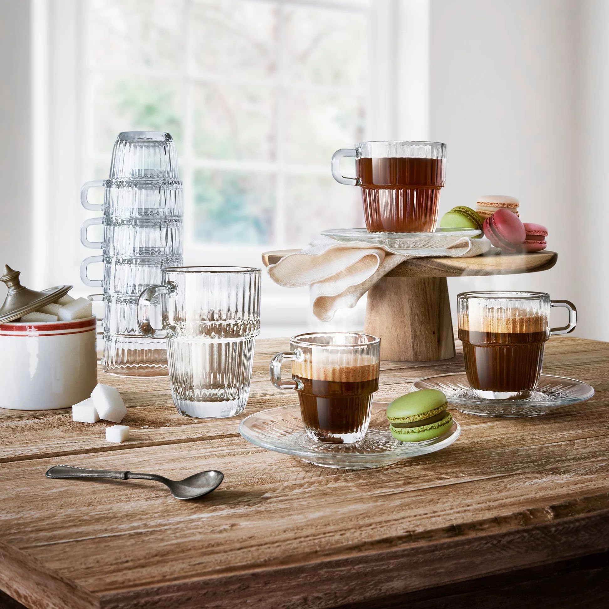 Bormioli Rocco Barshine - Juego de 12 tazas de té o café apilables de 8.5 onzas, transparentes