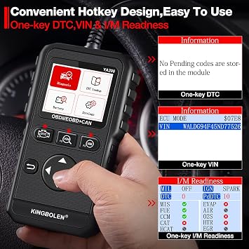 KINGBOLEN YA200 OBD2 Scanner, Car OBD2 Code Reader Check Engine Light, Car Scanner OBDII Full Functions with Voltage Test OBD2 Scanner Diagnostic Tool for All OBDII CAN Protocol Cars Since 1996