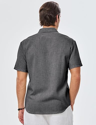 Miniatura 171 de JMIERR Camisas de vestir a rayas con botones y manga corta para hombre