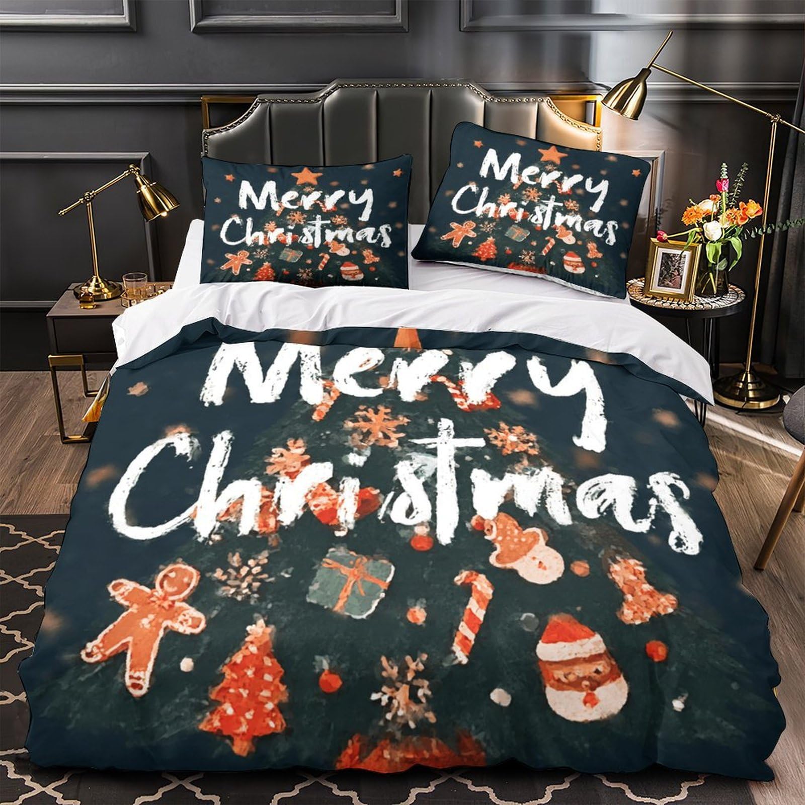 Parure de lit Noël 260x220 cm avec housse de couette en microfibre 3D