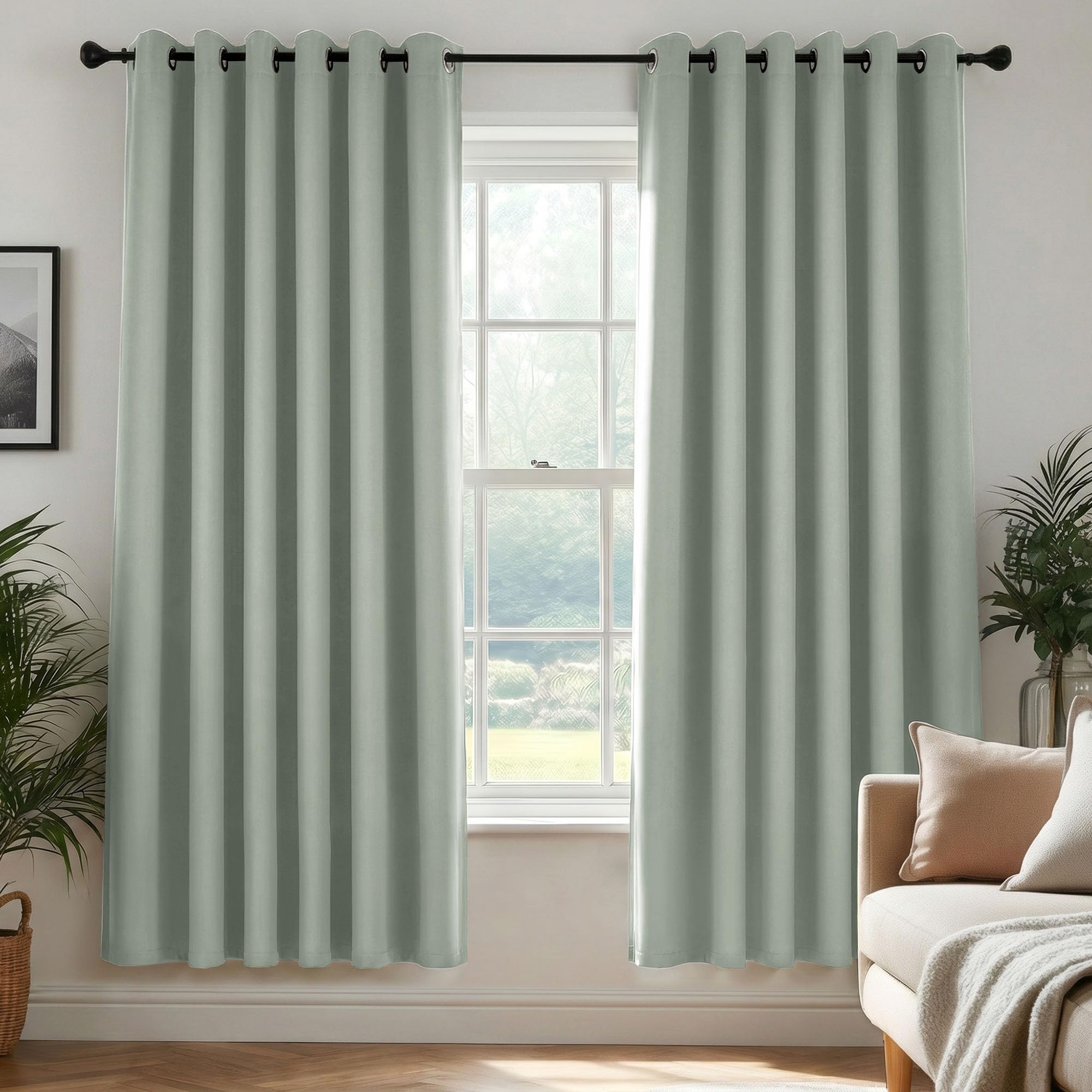Deconovo Sage Green Blackout Curtains Eyelet, Thermal Insulated Energy Saving Curtains for Bedroom Living Room, OEKO-TEX Certified, W 66 x L 72 Inch, 1 Pair — image 1