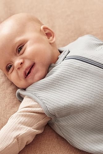 Miniatura 5 de MORI Saco de dormir unisex prémium para bebé en azul acanalado, bambú orgánico de viscosa y algodón, ropa de dormir para niños pequeños para
