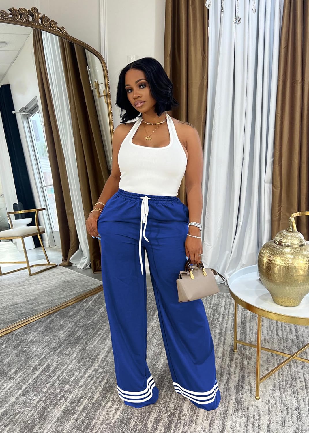 Nimsruc Wide Leg Sweatpants for Women High Waisted Drawstring Casual Loose Long Pants with Pockets - Image 3