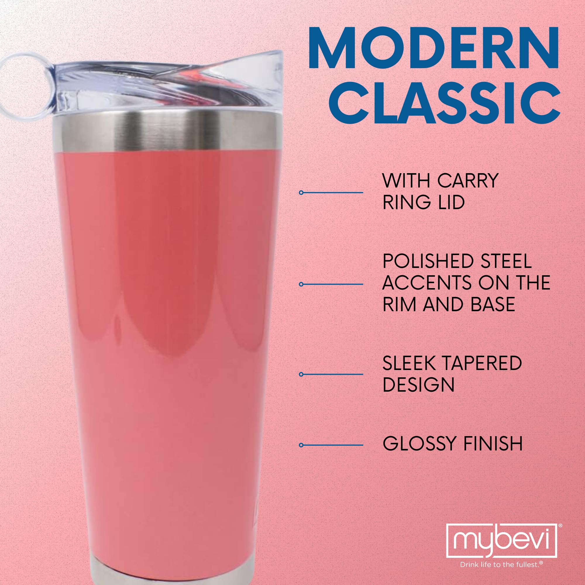 MyBevi Klasyczny kubek ze stali nierdzewnej premium z 12-godzinną regulacją temperatury, pokrywką z tritanu i konstrukcją bez BPA, Coral Classic, 740 ml