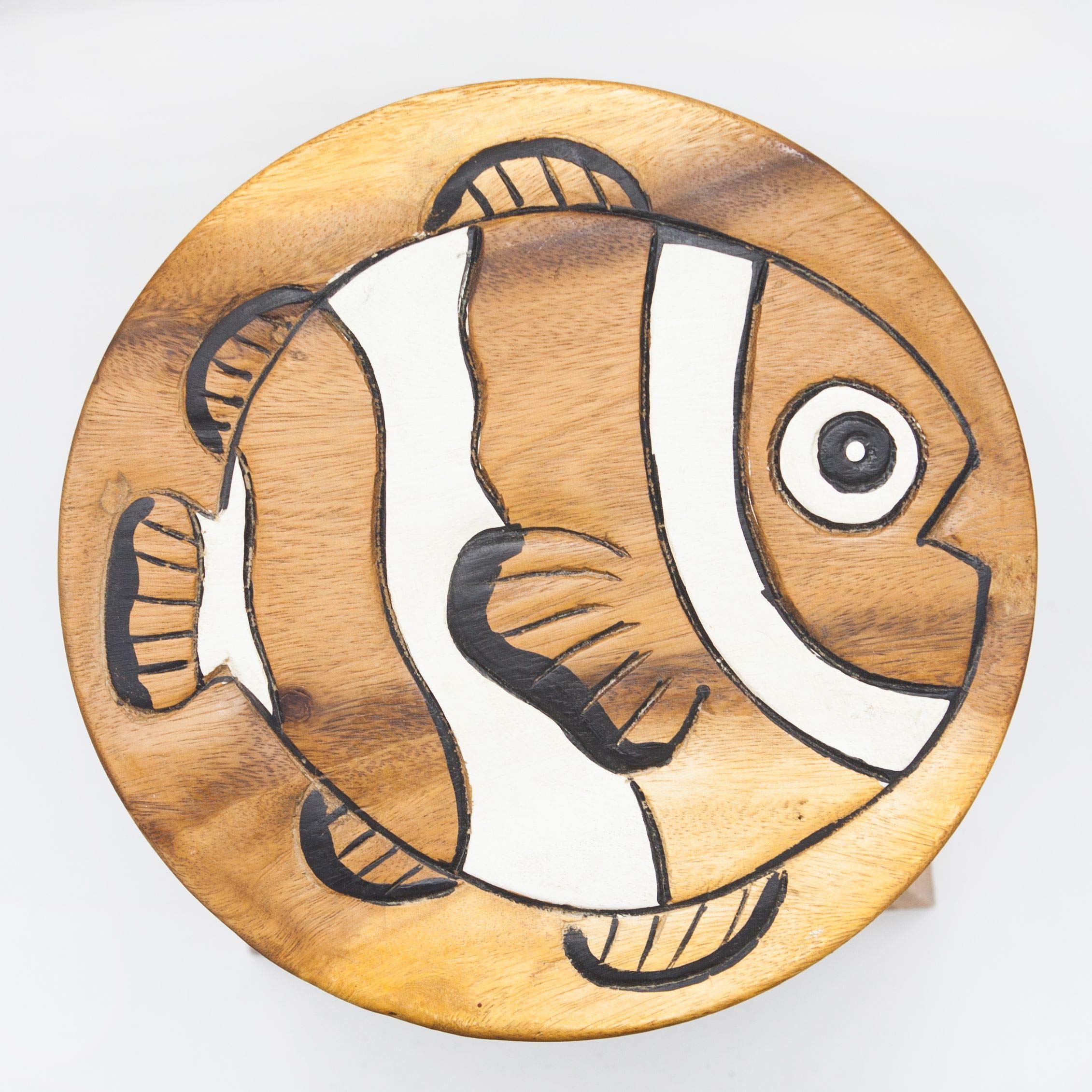 FairEntry Tabouret pour enfant en bois massif avec motif poisson clown - Hauteur d'assise : 25 cm