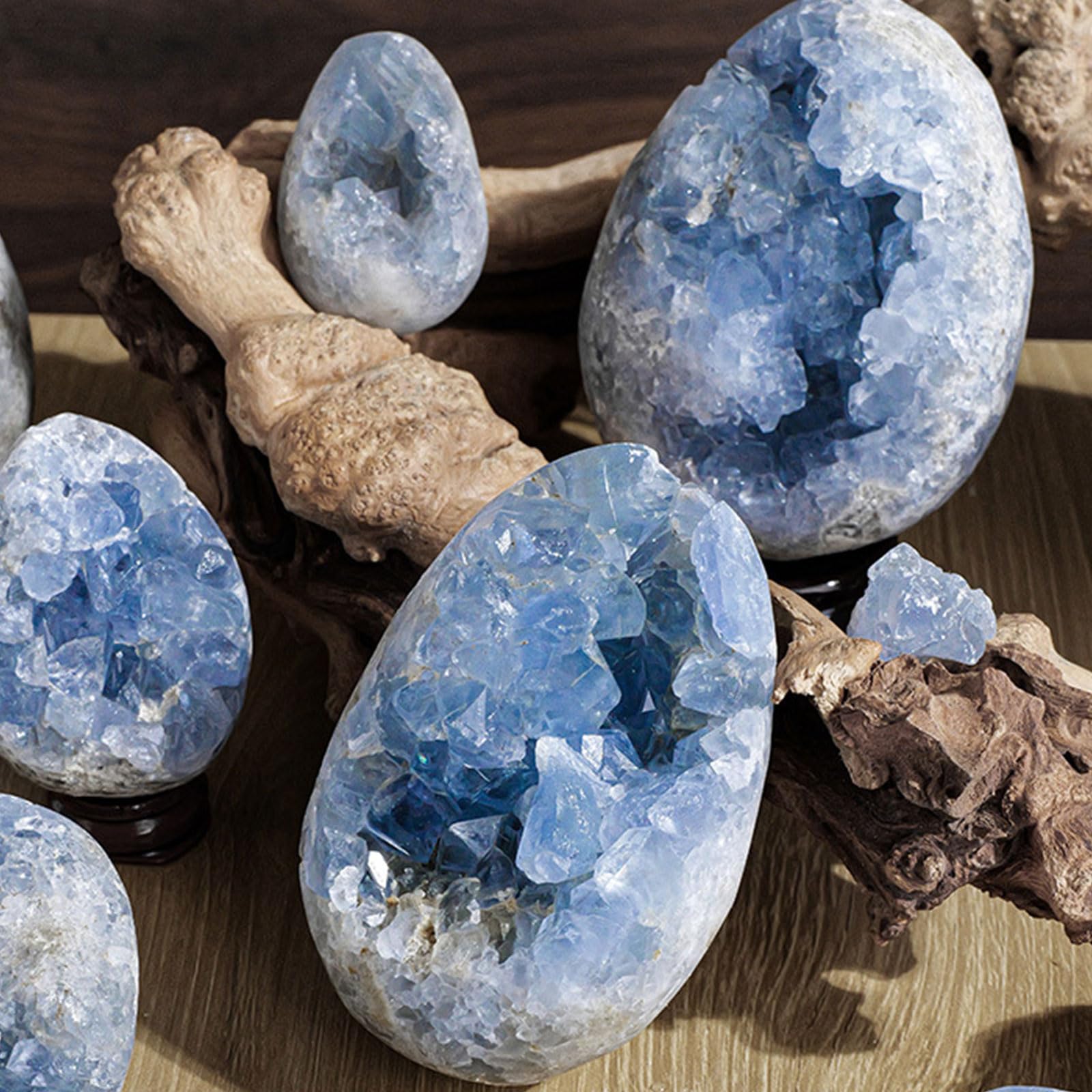 Cristalli e Pietre curative - Geode a grappolo di Pietra Naturale Celestita - Roccia Chakra di guarigione Reiki - Forniture per Stregoneria da Meditazione - Collezione Pietra Grezza,800~900g