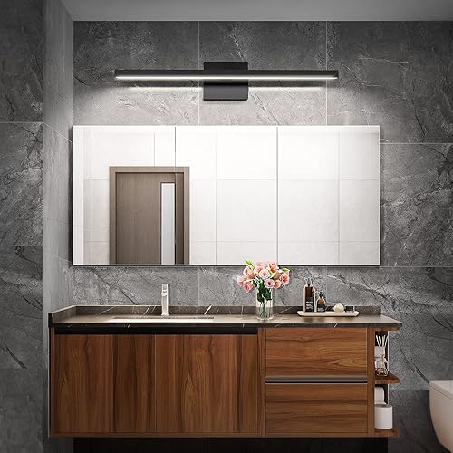 Miniatura 4 de VOLISUN Moderna luz de tocador de baño de 23.6 pulgadas, 14 W regulable 5CCT lámpara de baño LED sobre espejo, barra negra luces de pared para
