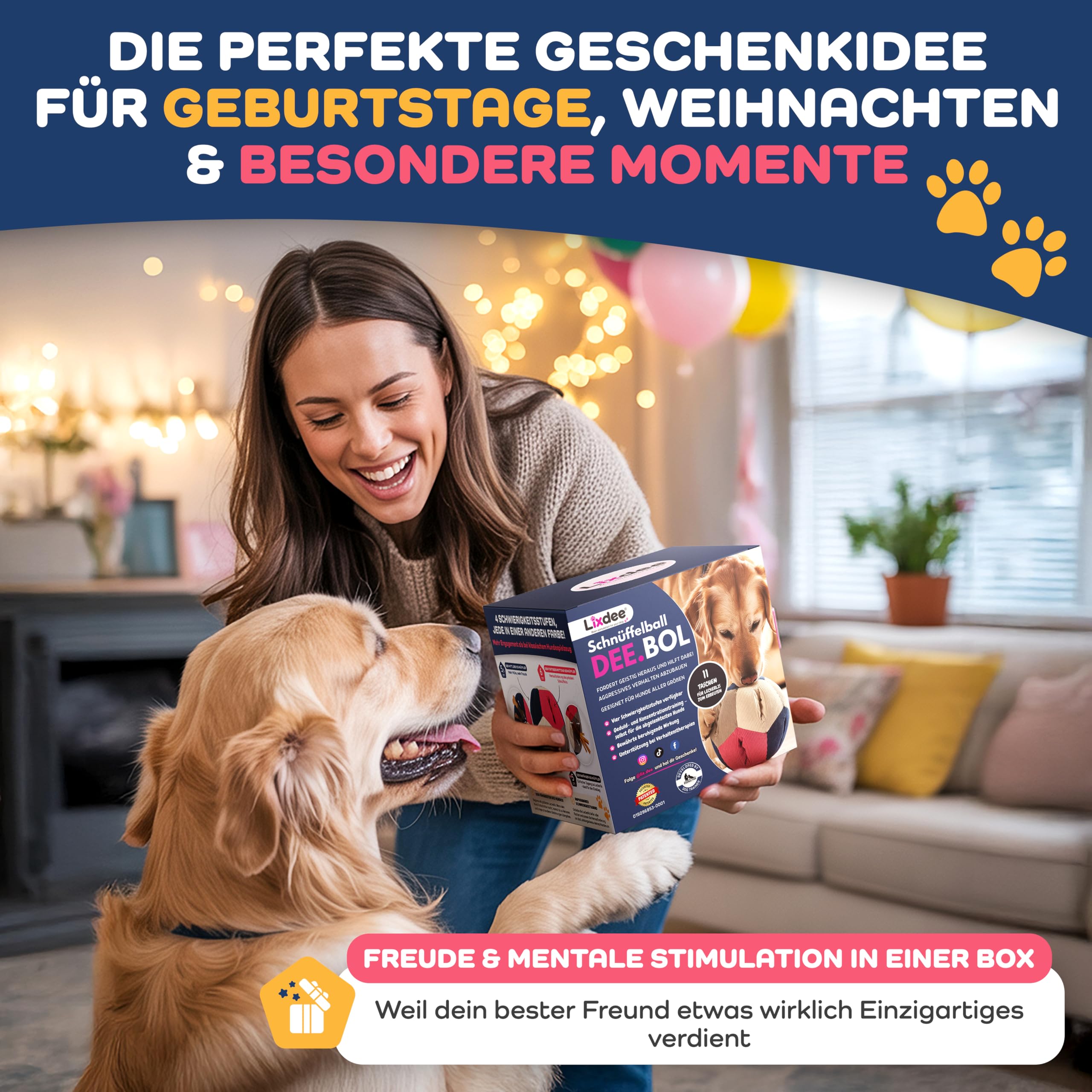 Schnüffelball für Hunde – Intelligenzspielzeug mit 4 Schwierigkeitsstufen – Interaktives Hundespielzeug für Leckerlis & zur Förderung der Intelligenz – Beschäftigung für kleine & große Hunde