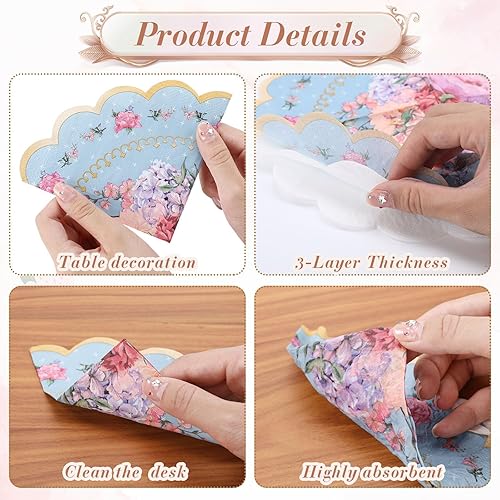 Miniatura 3 de Dandat 100 servilletas florales para fiesta de té, 3 capas, desechables, vintage, con flores, para invitados, fiestas de té, cenas, toallas de papel