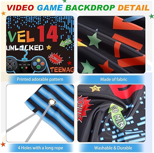Miniatura 4 de Decoraciones de cumpleaños de videojuegos de 8, 9, 10, 11, 12, 13, 14 cumpleaños para niños, temática de videojuegos, accesorios de fotos, telón de