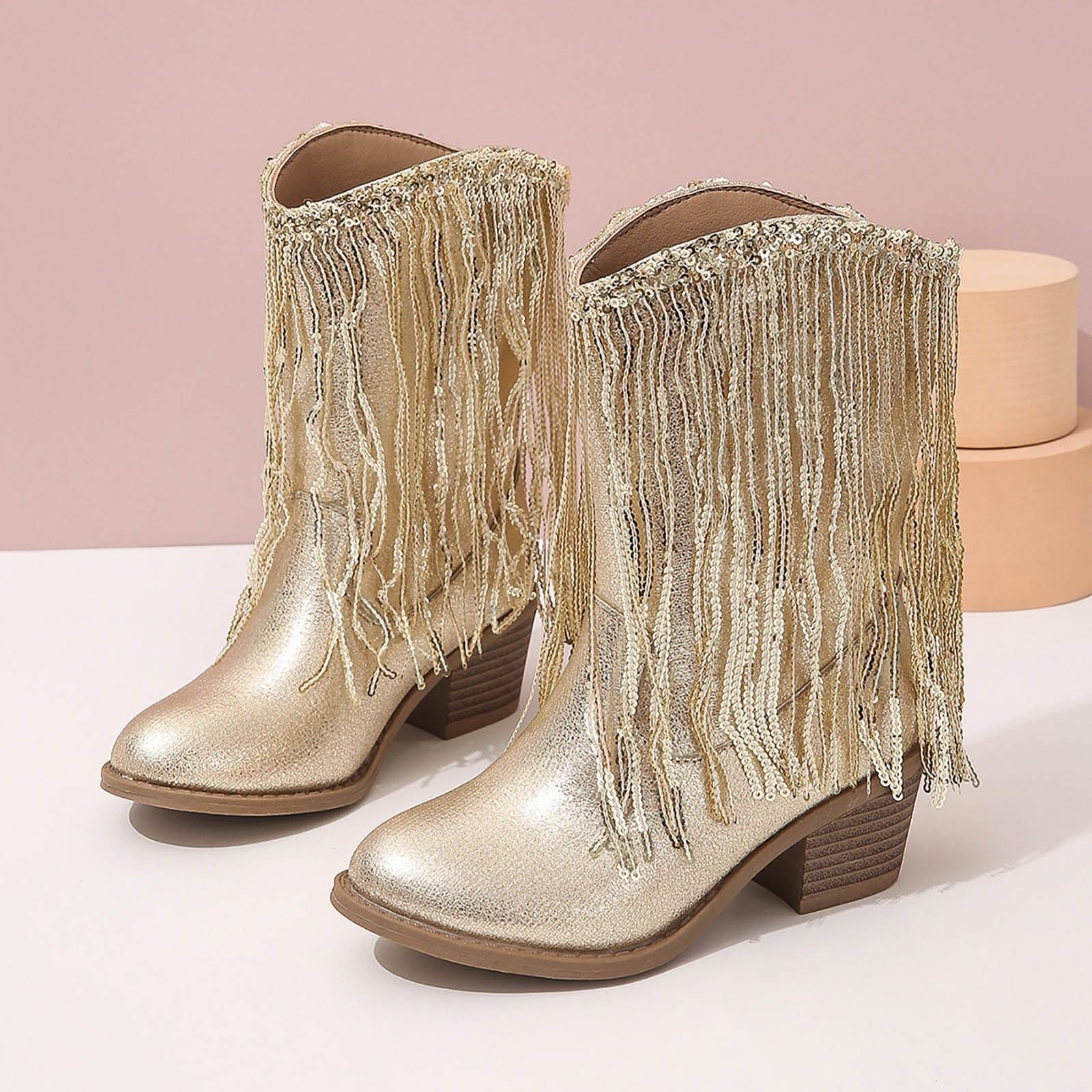 Botas Vaqueras oesteñas sólidas Cuero auténtico niñas con borlas diseño Informal para otoño Invierno