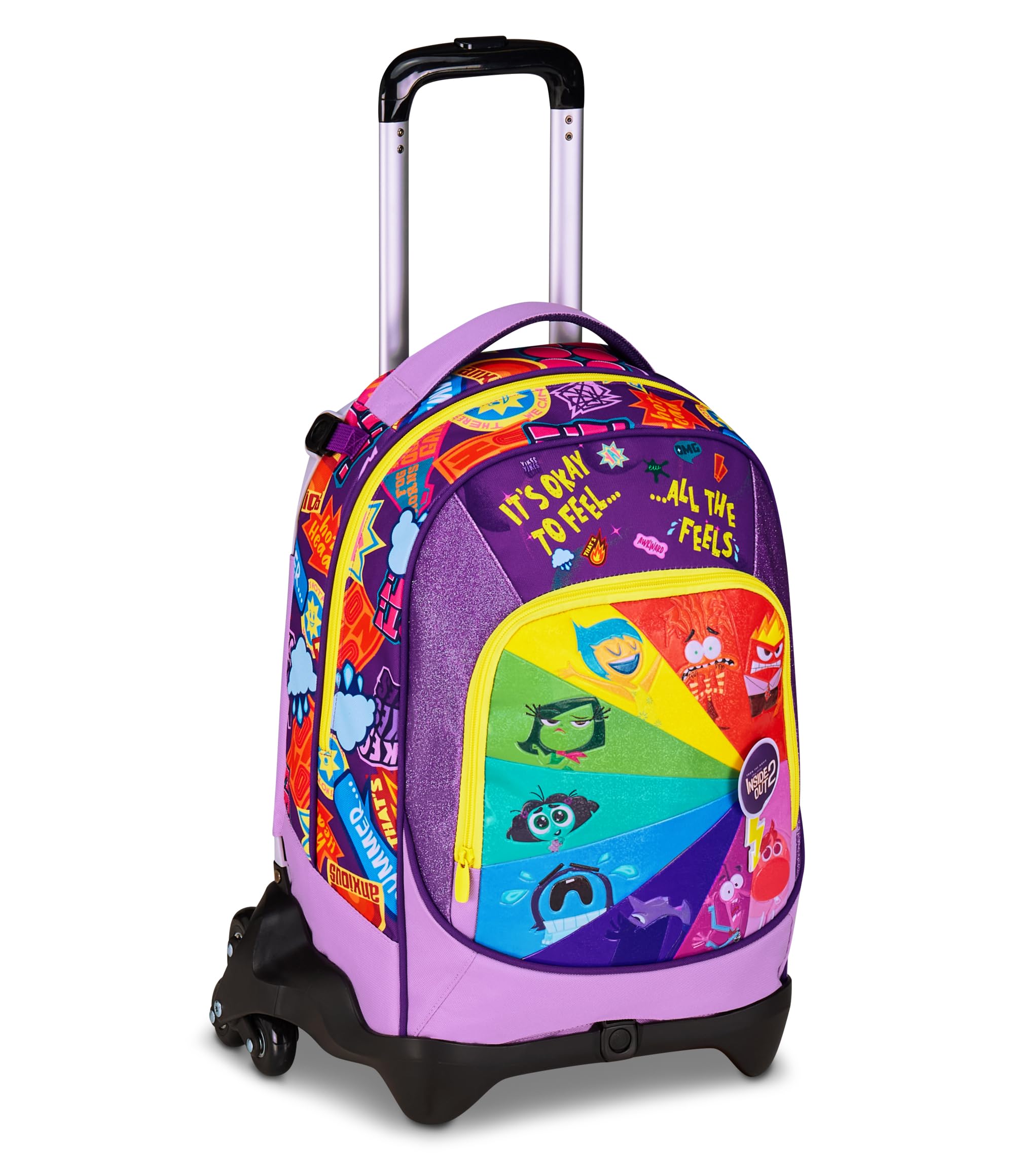 Seven Inside Out 2 Trolley Scuola Jack 3 Ruote, Viola, 3 in 1, Zaino Triplo Uso con Carrello Sganciabile, 33 L, Scuola Elementare, Bambina