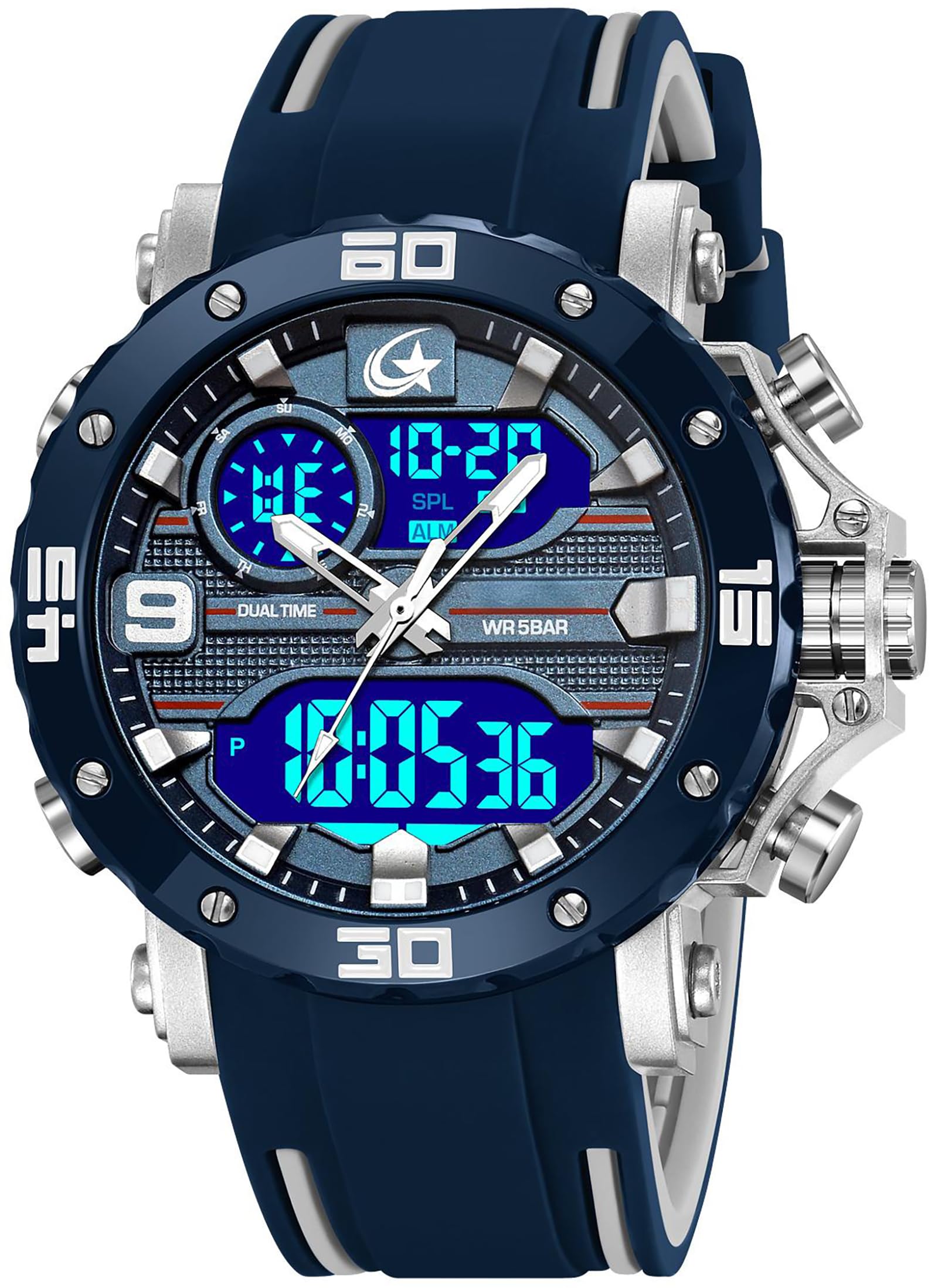 findtime Orologio digitale da uomo, analogico, sportivo, impermeabile, quadrante unico, sveglia, cronometro, conto alla rovescia, tattico, orologio da uomo per attività all'aperto, corsa, cinturino in