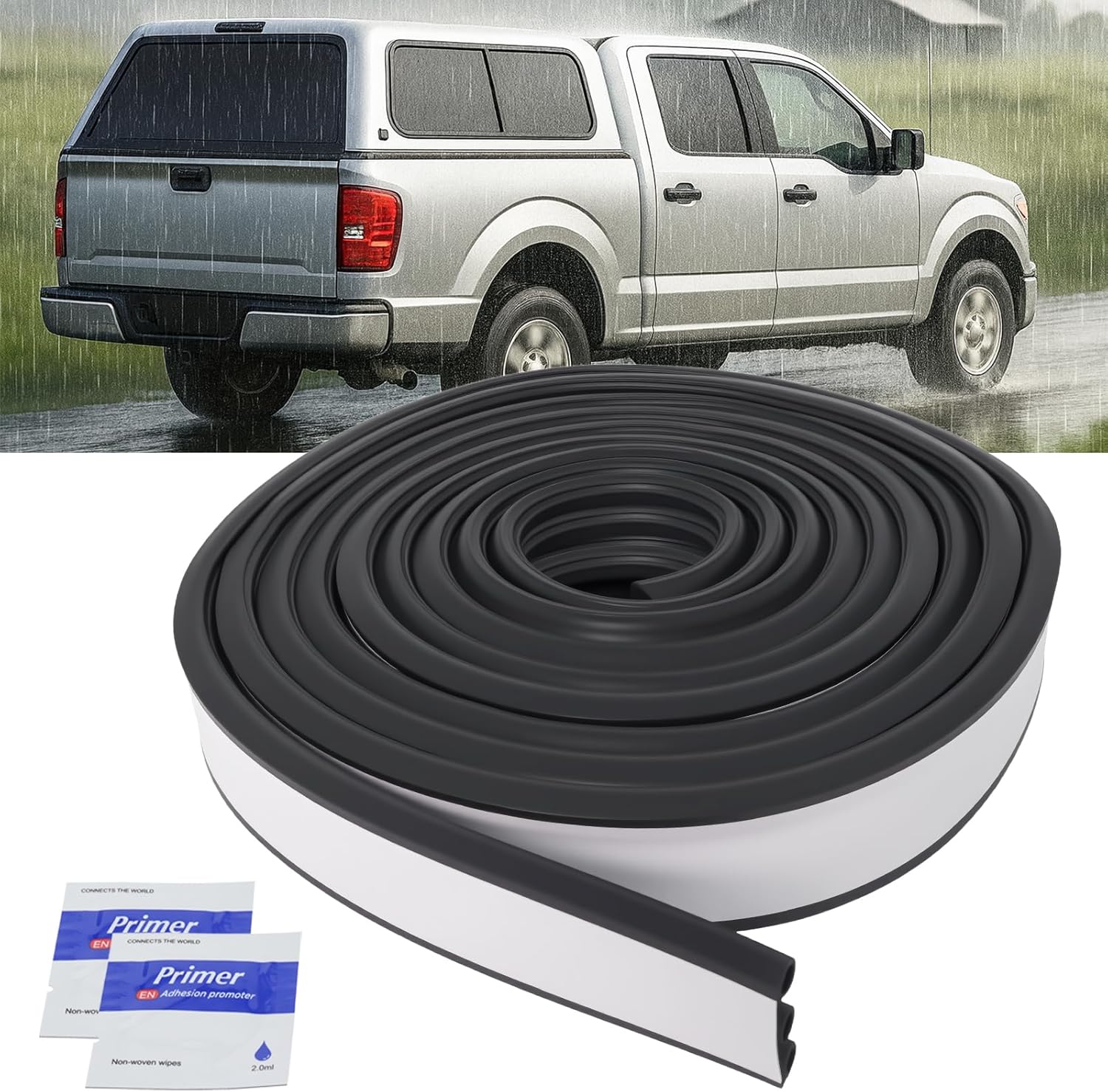 Camper Shell Seal 23FT, Truck Topper Seal for Truck Cap 200 lbs or Less (2" W x 0.2" H x 23' L), Heavy Duty EPDM Rubber with Adhesive by MCCKLE