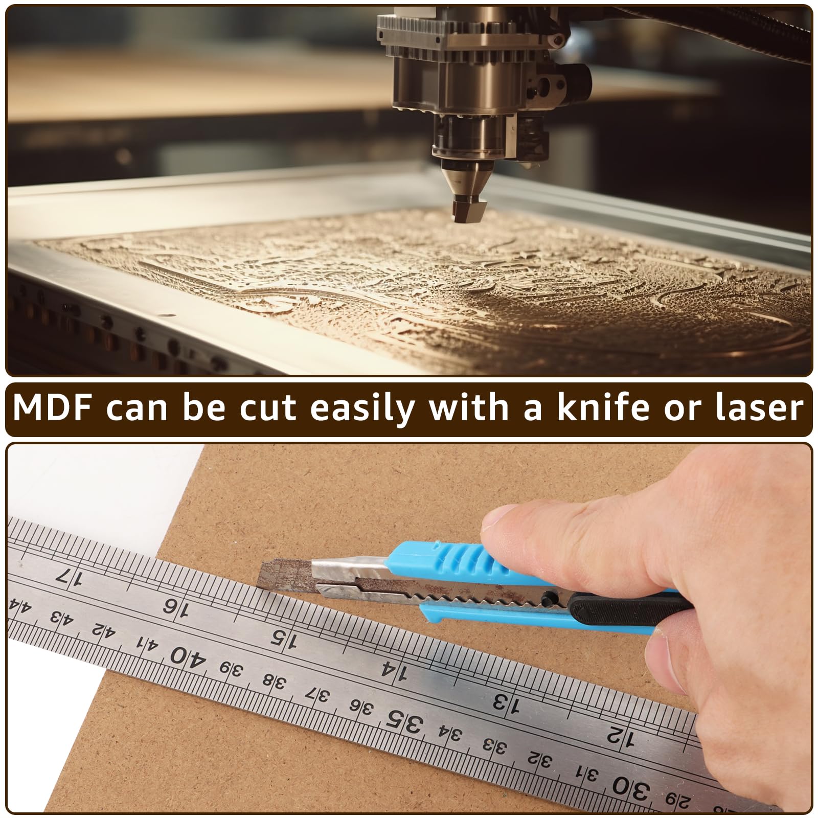 AKOLAFE 15 Stück MDF Platten 4mm MDF Platte A3 Hartfaserplatte 420 x 300 x 4 mm Holzplatten zum Basteln Rechteckiges Holzplatte für Lasergravur, CNC Router, Modellierung, Durchbrochenes, DIY (Braun)