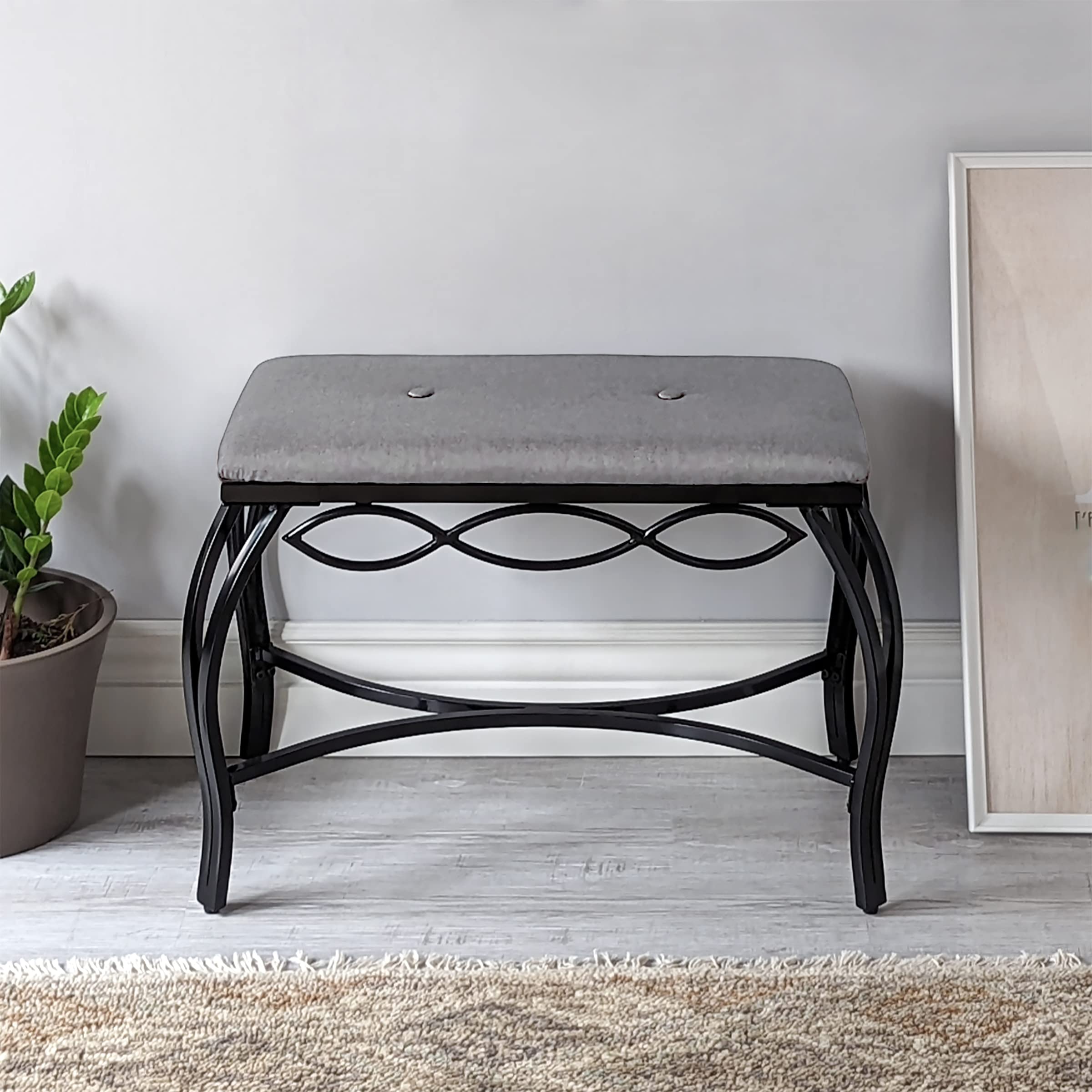 Banco con estantes para zapatos 2016., Metal, Gris Heather, rectangular 6