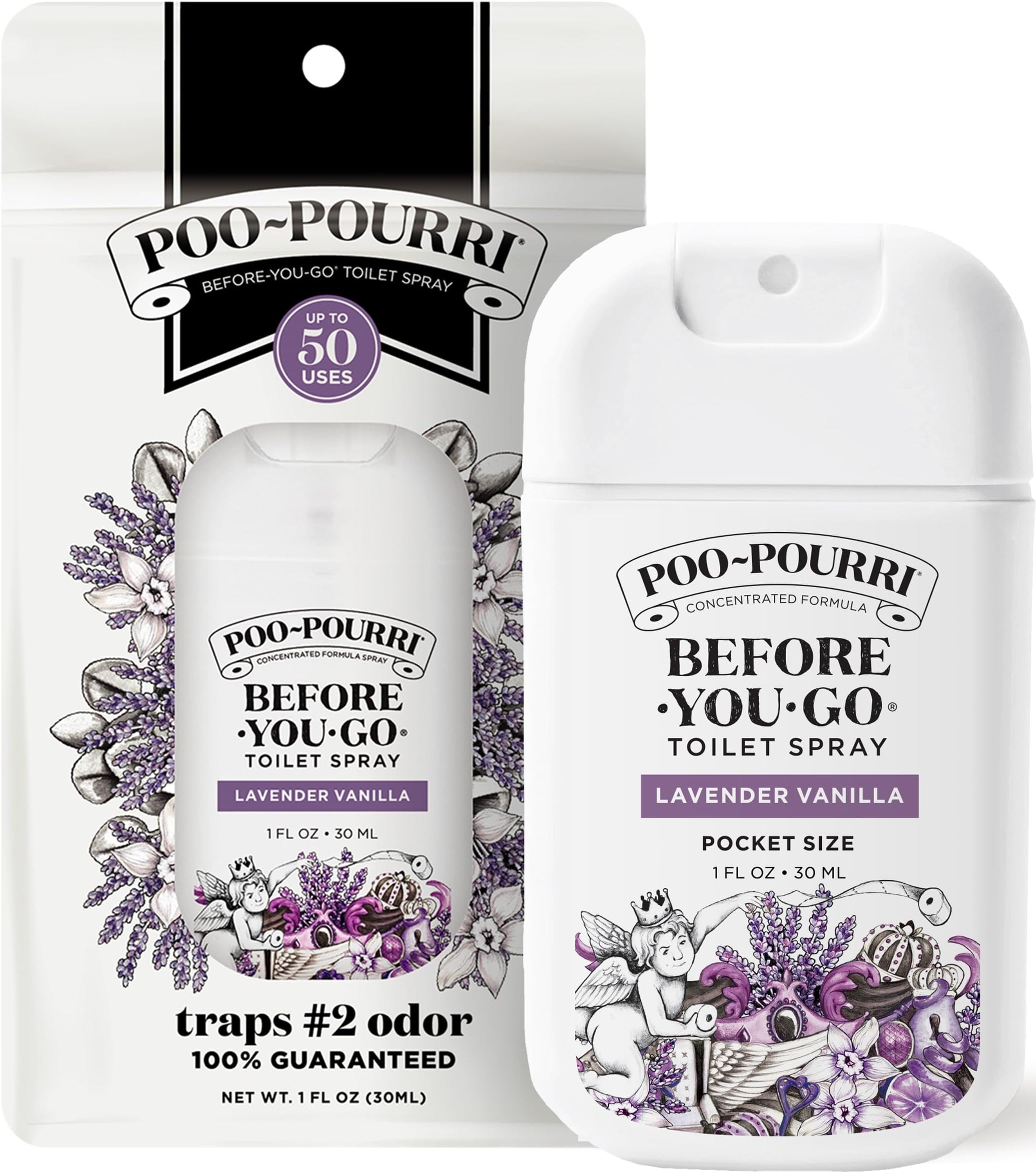 Poo-Pourri Before-You-Go Toilet Spray, Lavender Vanilla, 1 Fl Oz Pocket Travel Size - Lavender, Vanilla and Citrus