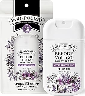 Poo-Pourri Before-You-Go Pocket Toilet Spray, Travel Essentials, Lavender Vanilla, 1 Fl Oz, Up to 50 Uses, On-The-Go Bathroom Odor Deodorizer with Essential Oils, TSA Approved Size