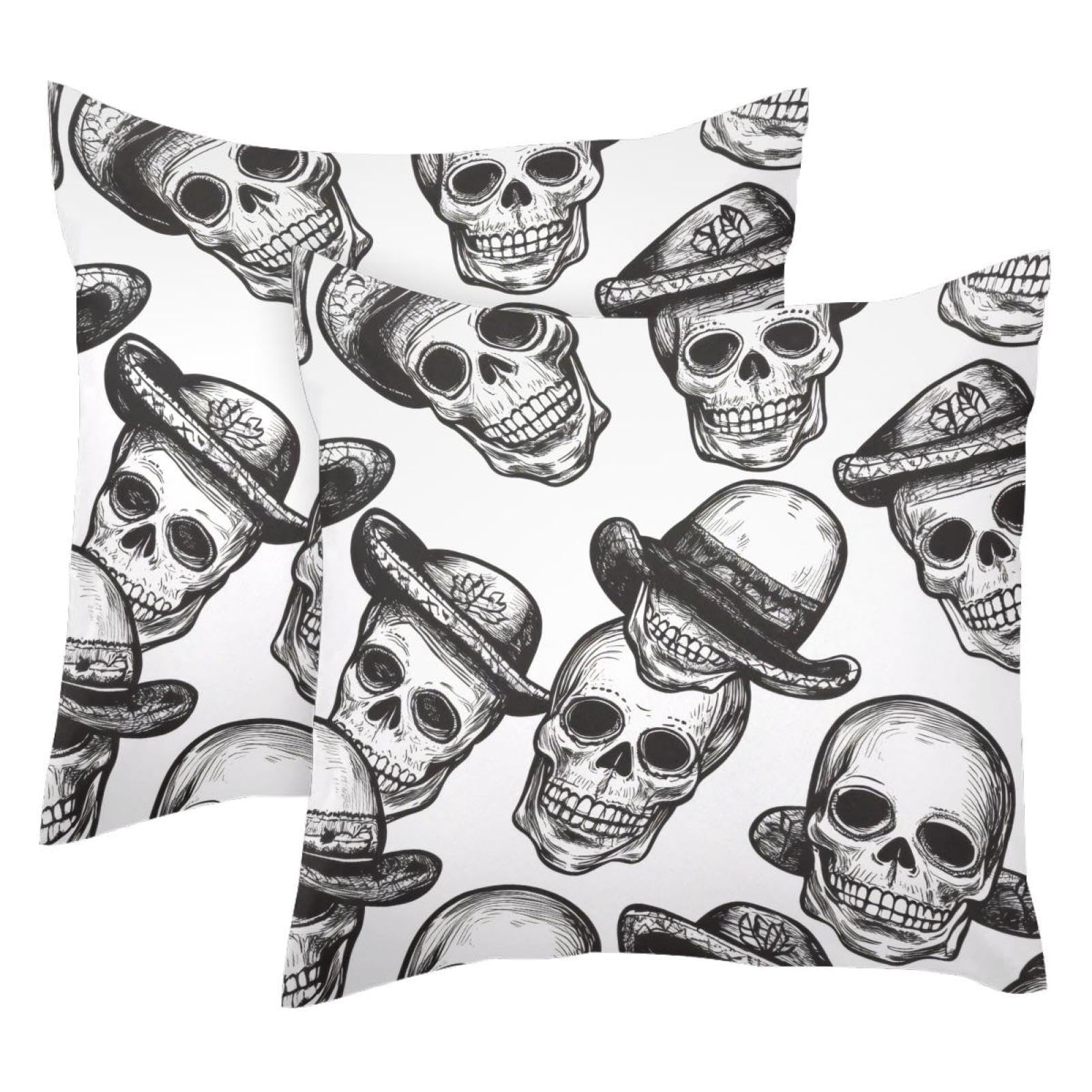 Fundas de cojín de terciopelo 50x50 calaveras almohadas decorativas salón modernas doble cara pack 2