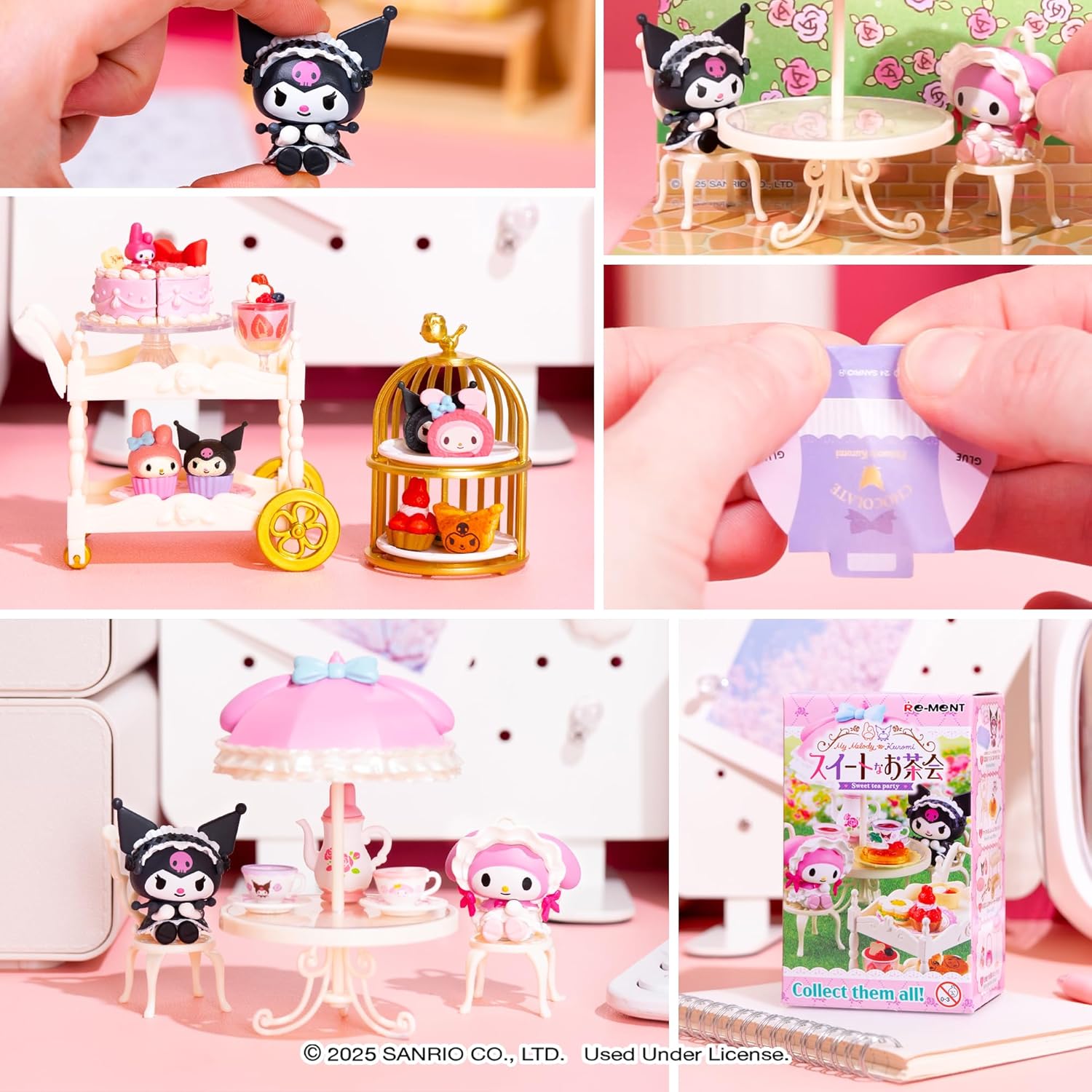Hamee Re-Ment Hello Kitty and Friends Cute Blind Box Diorama Miniature Figure Set for Birthday Gift, Party Favor, Collectible Figurine (My Melody and Kuromi Sweet Tea Party) – 1 Pc. Mystery Set