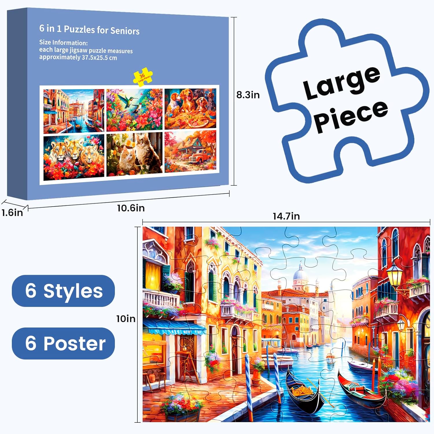 6 Pack 36 Large Piece Puzzle for Seniors Puzzles Dementia Alzheimer's Products and Activities for The Elderly Adults Puzzle Alzheimer's Easy Puzzles Gift Memory Games for Patients in Nursing Home - Image 2