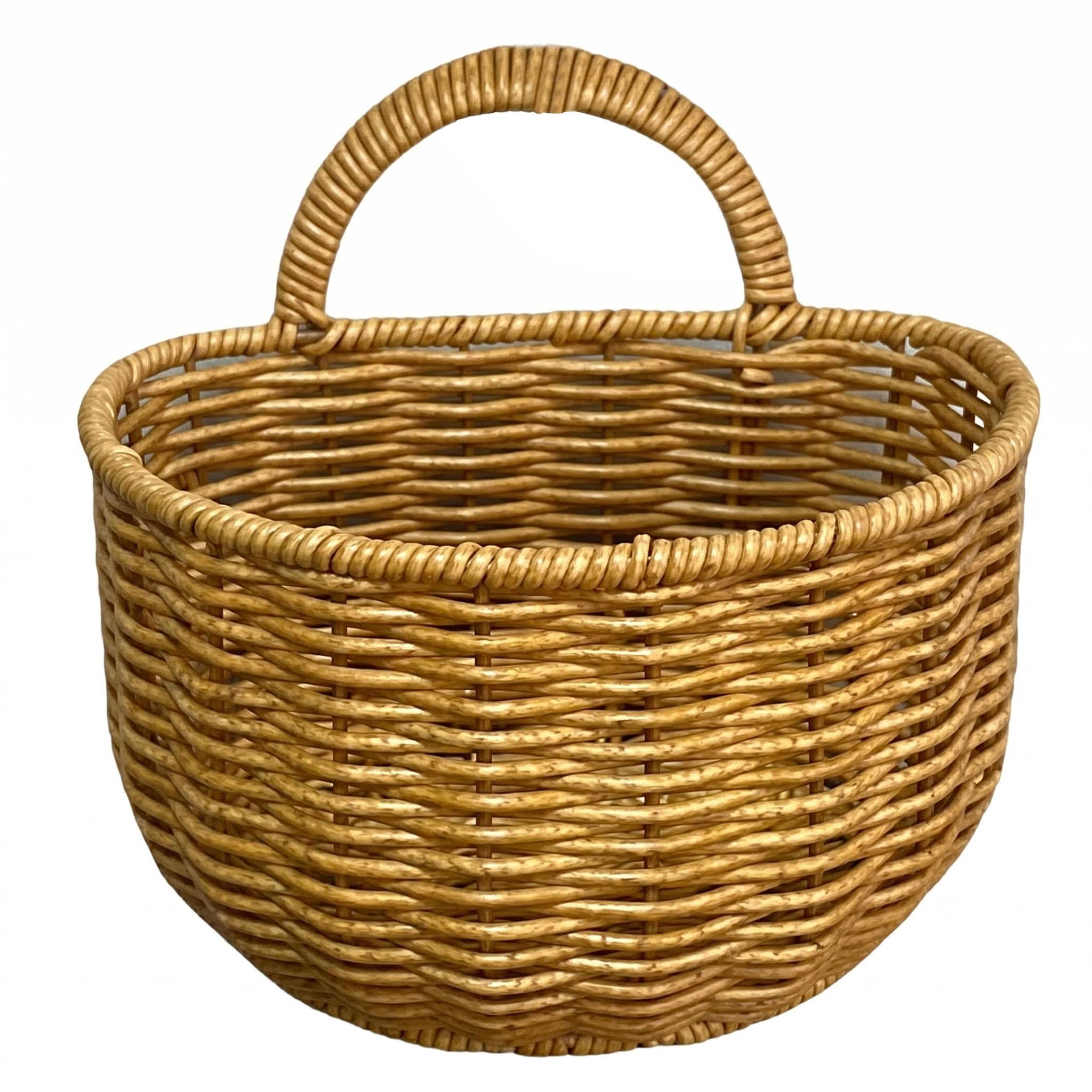 Bemonew Hanging Fruit Baskets for Kitchen, Wall-Mounted Wicker Hanging Basket Woven Storage Basket with Handle & Hook for Kitchen & Bathroom, Large