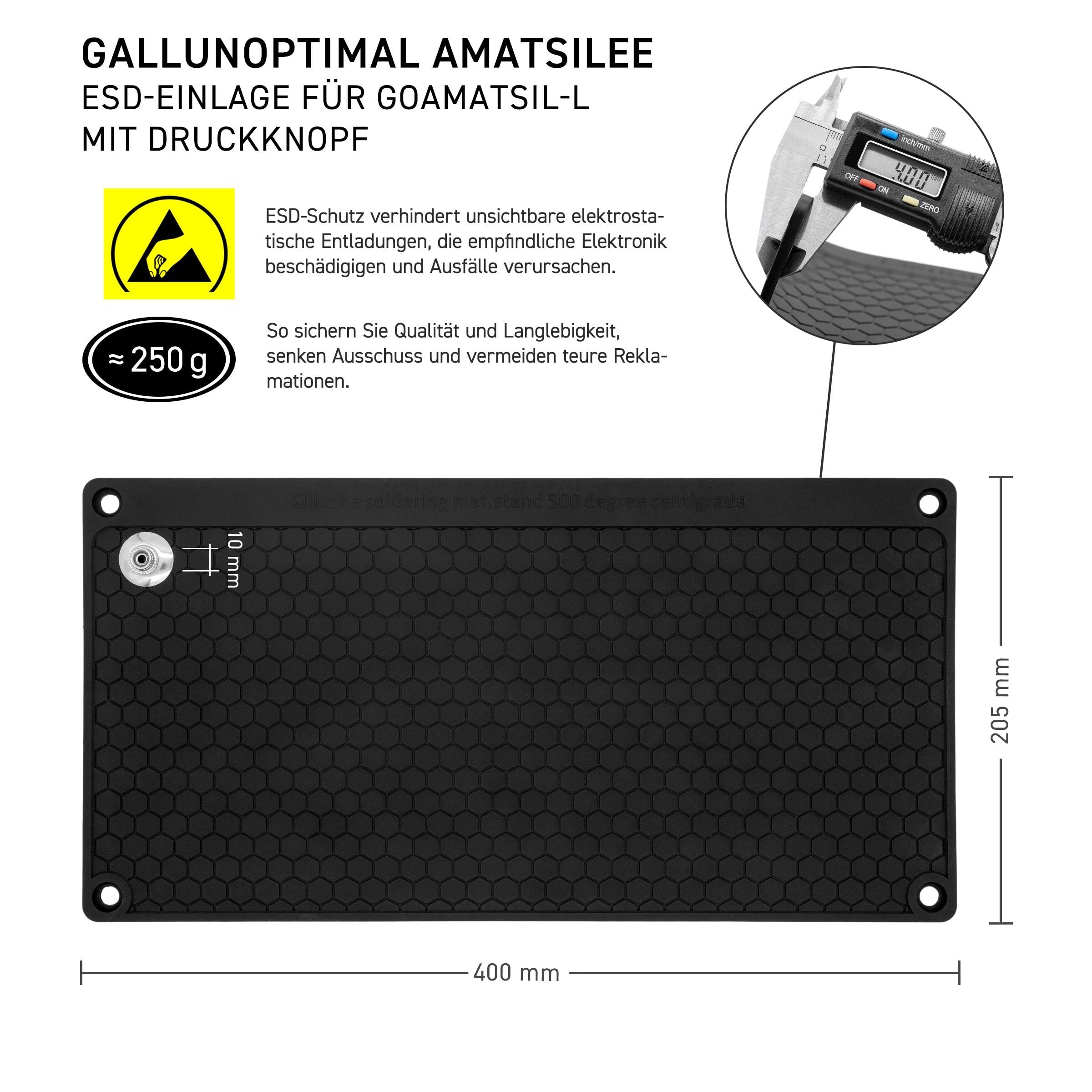 ESD podkładka robocza i mata lutownicza rozmiar L 57 x 38 cm, miękki PCW / guma z wkładką silikonową ESD i zatrzaskiem 10 mm, organizer części i narzędzi, 3 obszary magnetyczne