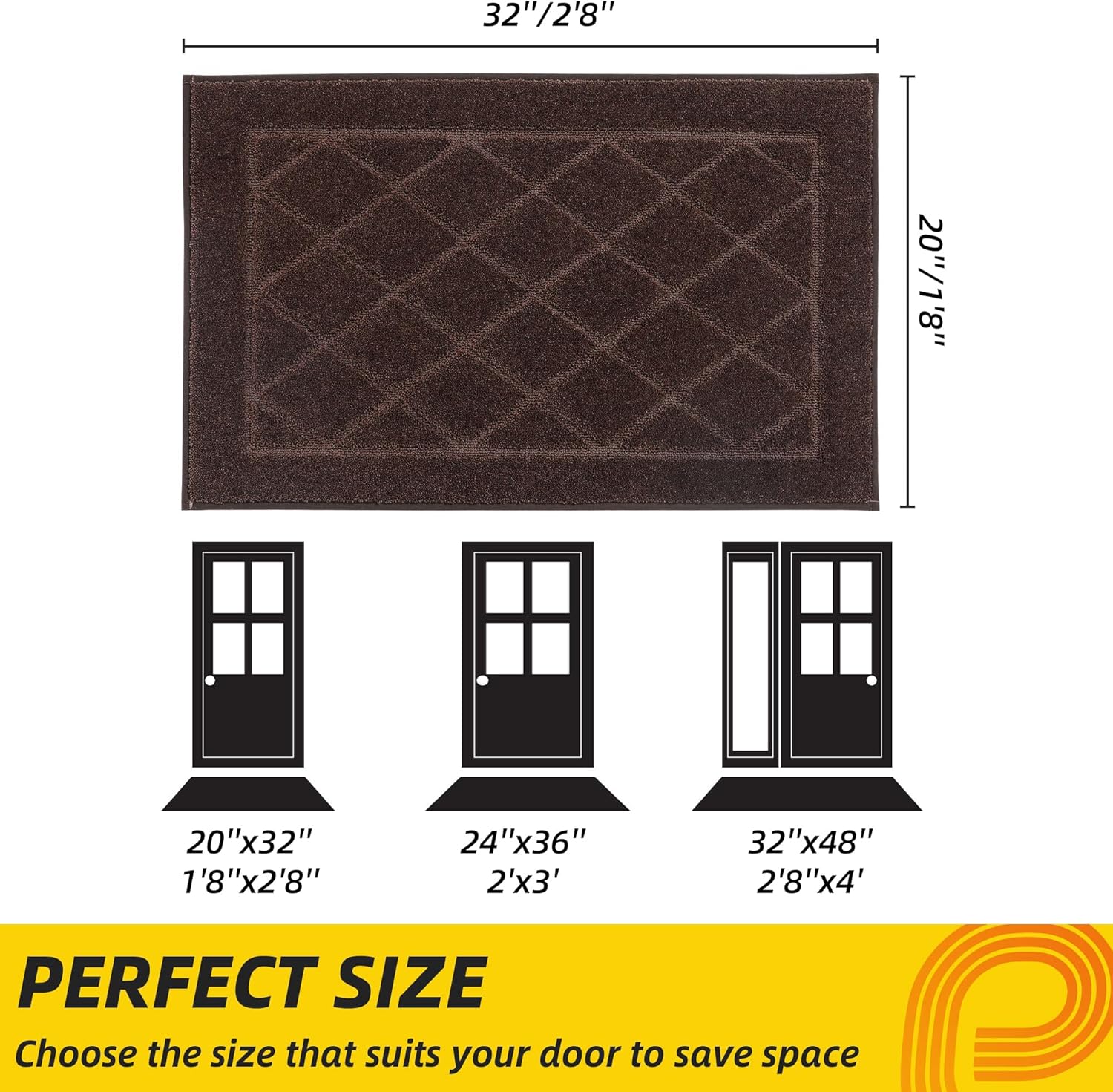 JSEI Dirt Trapper Door Mat 20"x32", Non-Slip Washable Entryway Mats, Dog Door Mat, Stain Resistant and Absorbent Floor Mats, Low Profile Welcome Mat for Front Back Door, Brown